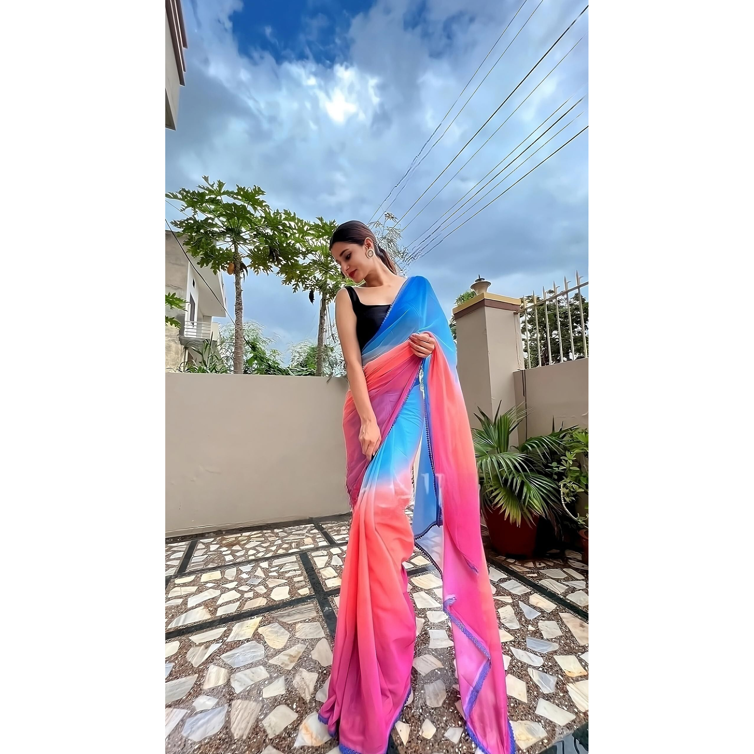 Sidhidata Womens Printed Pure Georgette Saree With Unstitched Blouse Piece (Alia Paddingg_Multicolour_Free Size)