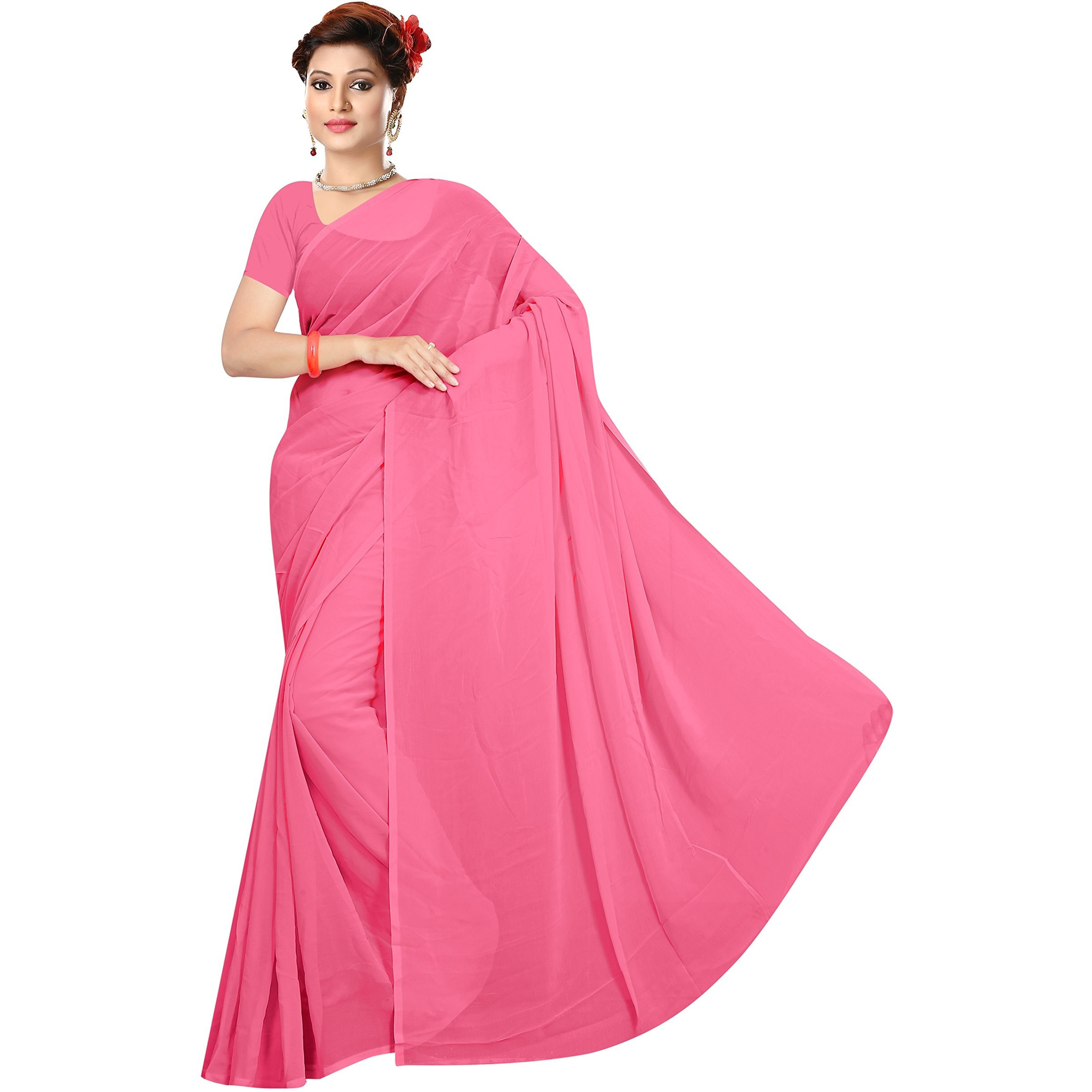 Sidhidata Womens Pure Georgette Saree With Blouse Piece (Pack of 2) (combo plain 719-701_Sky Blue & Baby Pink), Free Size
