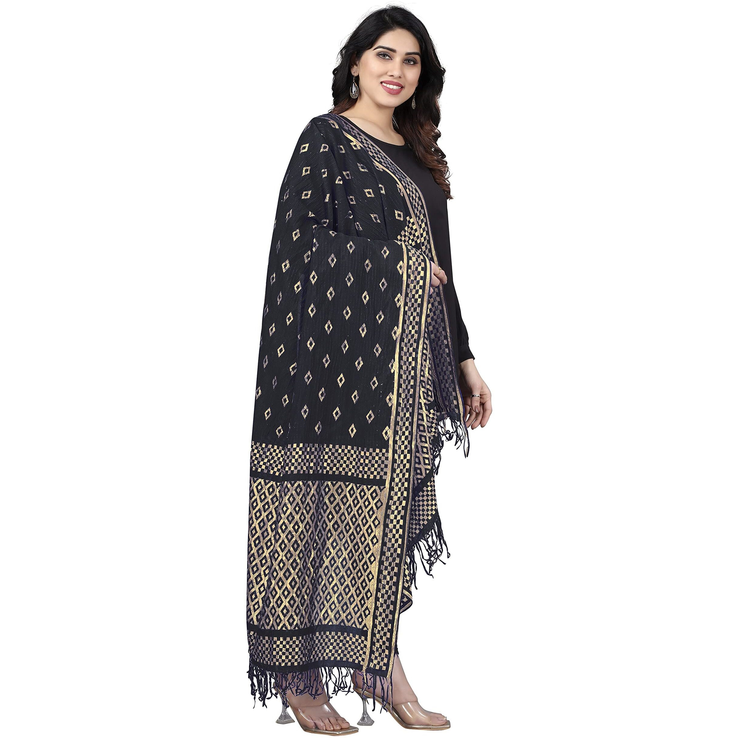 Sidhidata Womens Rasal Net Dupatta With Gold Zari Work (2.25 Mtr) (Black)