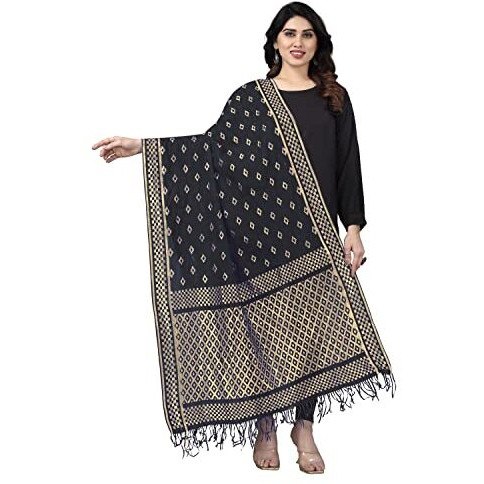 Sidhidata Womens Rasal Net Dupatta With Gold Zari Work (2.25 Mtr) (Black)