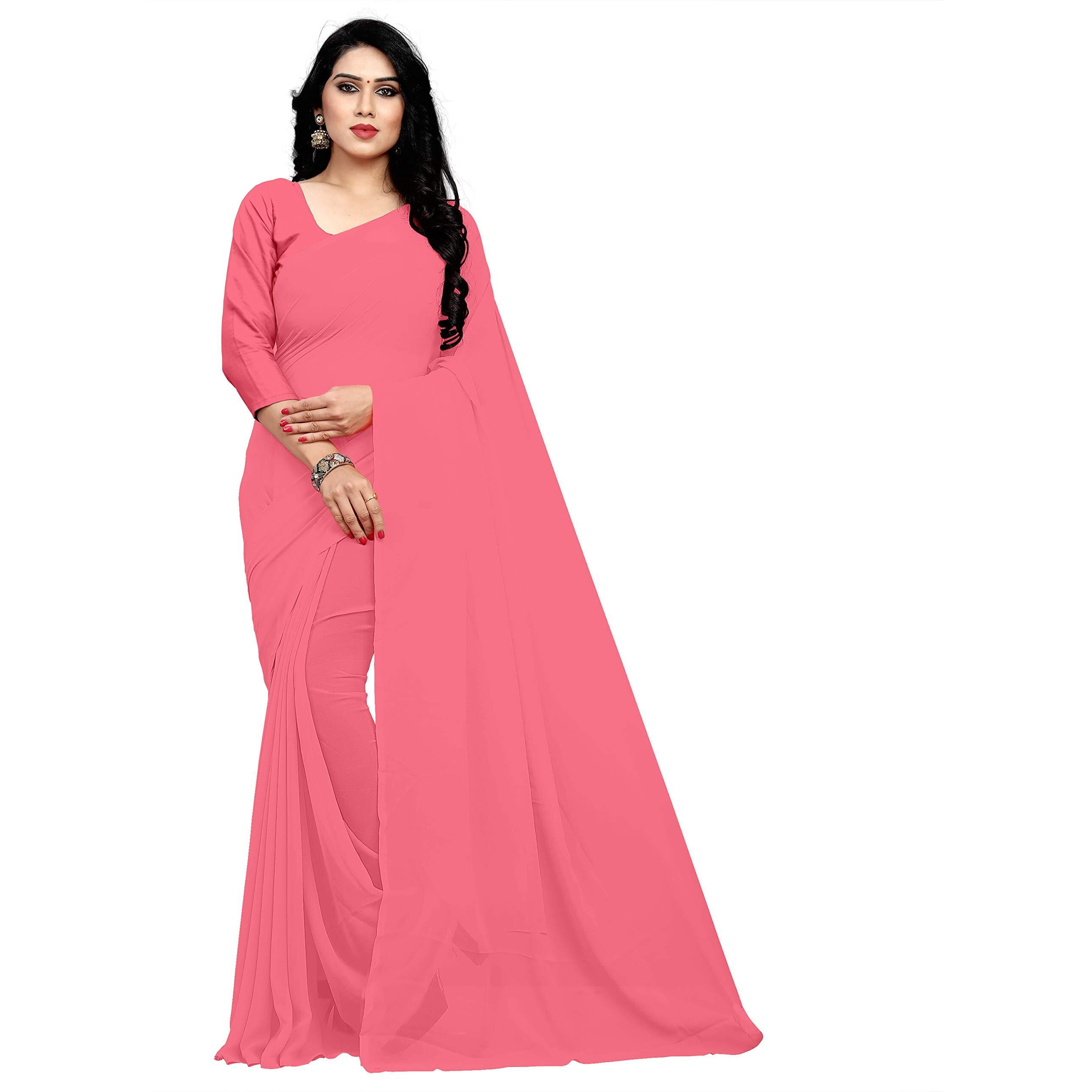 Sidhidata Textile Womens Georgette Saree With Unstitched Blouse Piece (plain baby pink 701_Baby Pink), Free Size