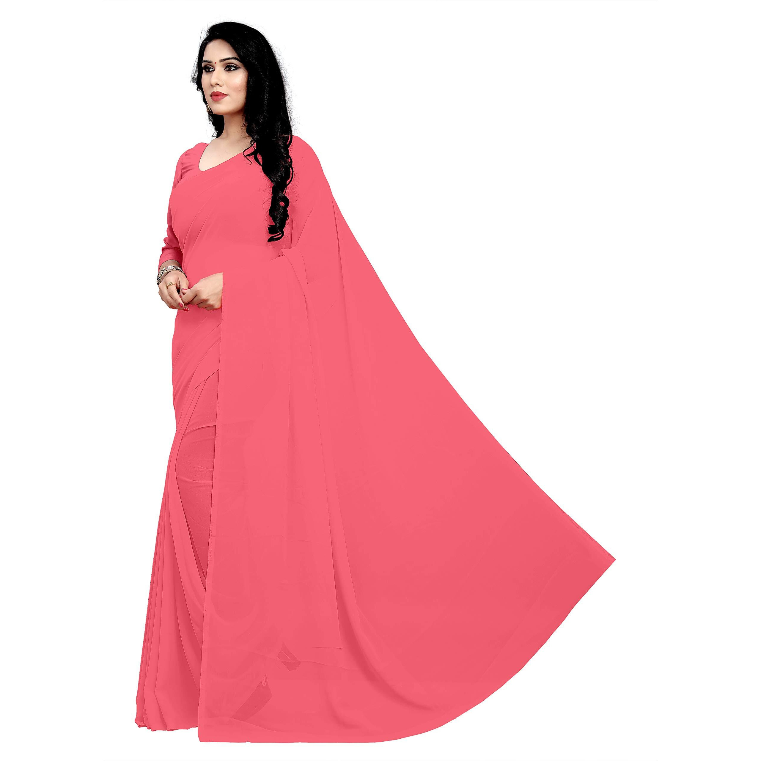 Sidhidata Textile Womens Georgette Saree With Unstitched Blouse Piece (plain baby pink 701_Baby Pink), Free Size
