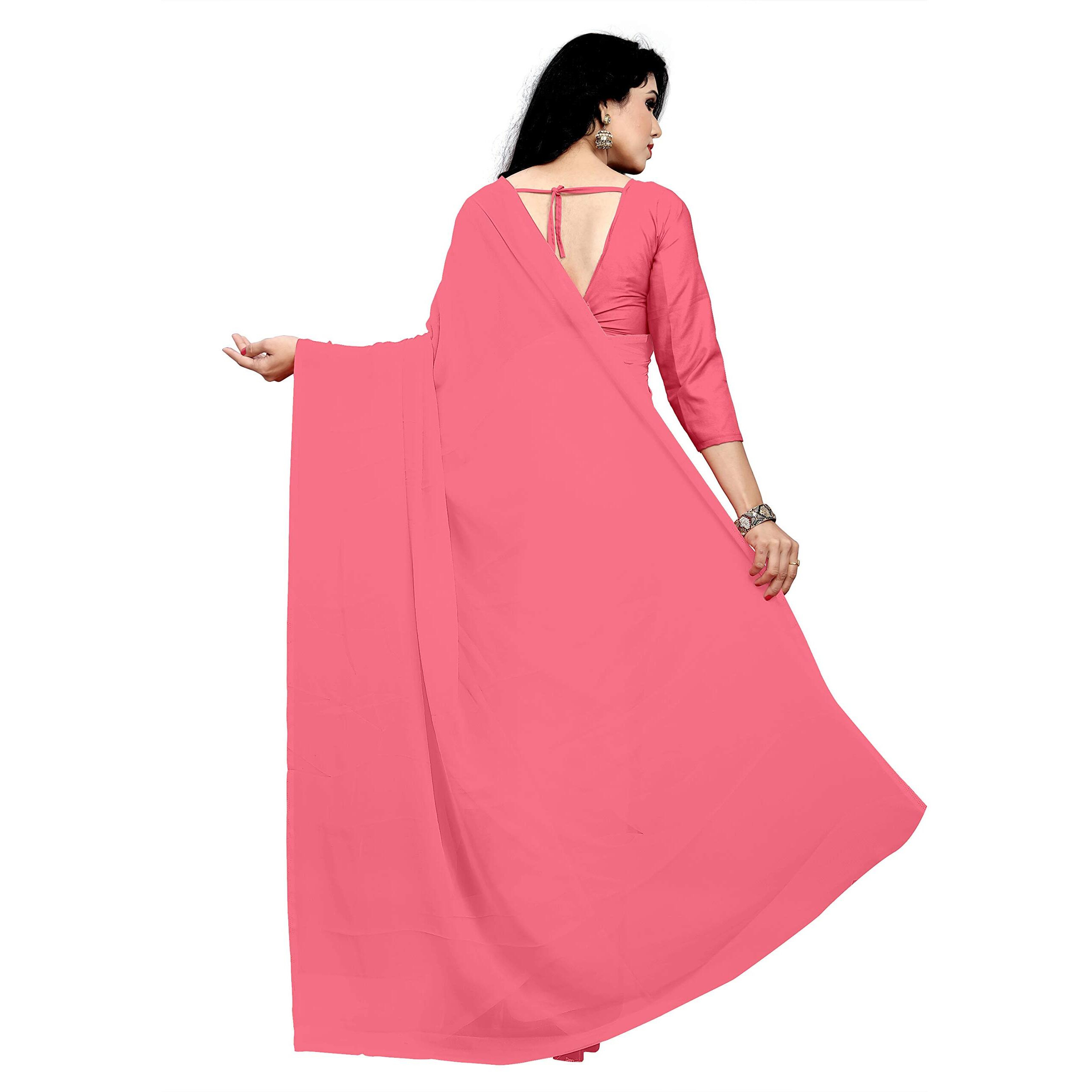 Sidhidata Textile Womens Georgette Saree With Unstitched Blouse Piece (plain baby pink 701_Baby Pink), Free Size