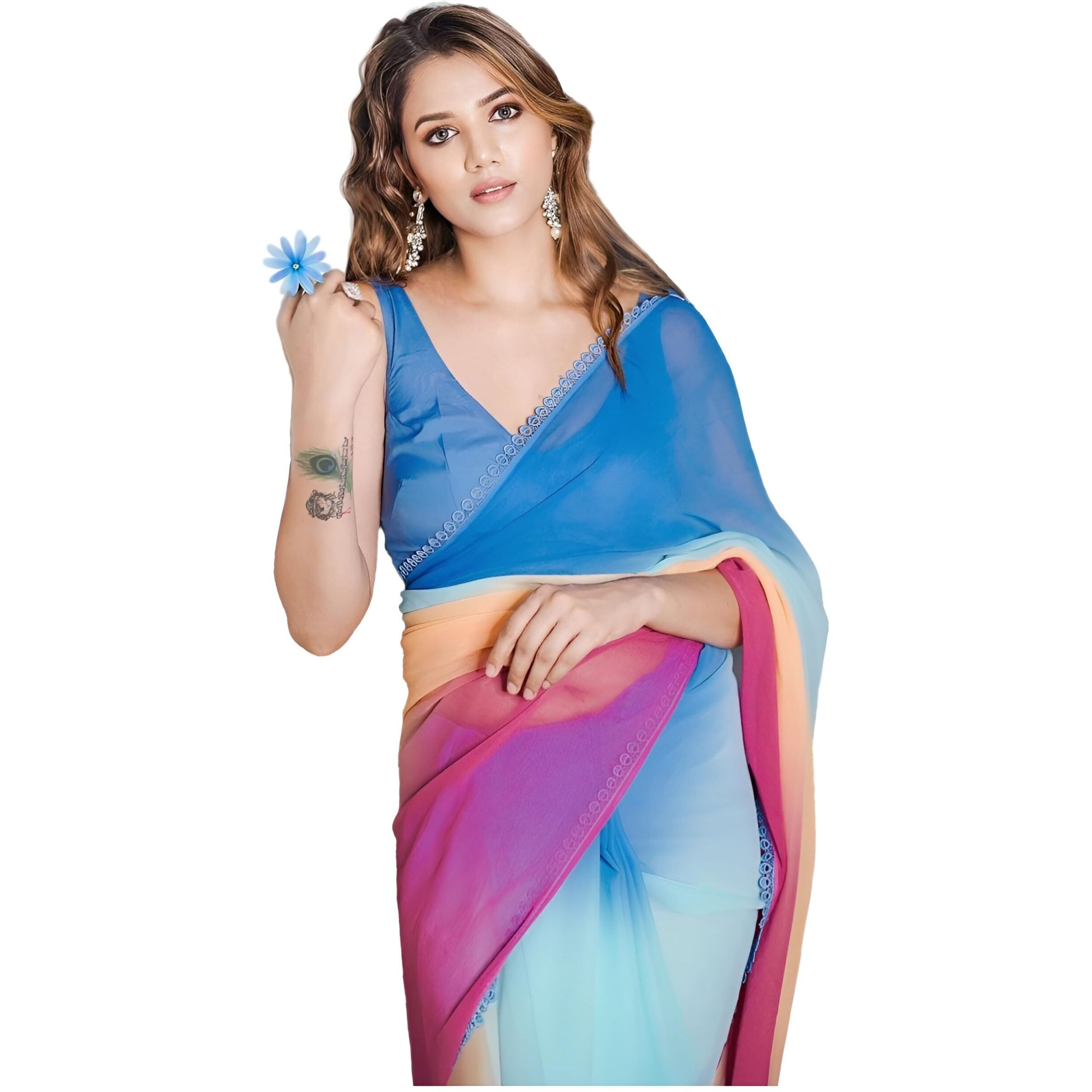 Sidhidata Womens Printed Georgette Saree With Unstitched Blouse Piece (Alia Paddiiiiing_Multicolour_Free Size)