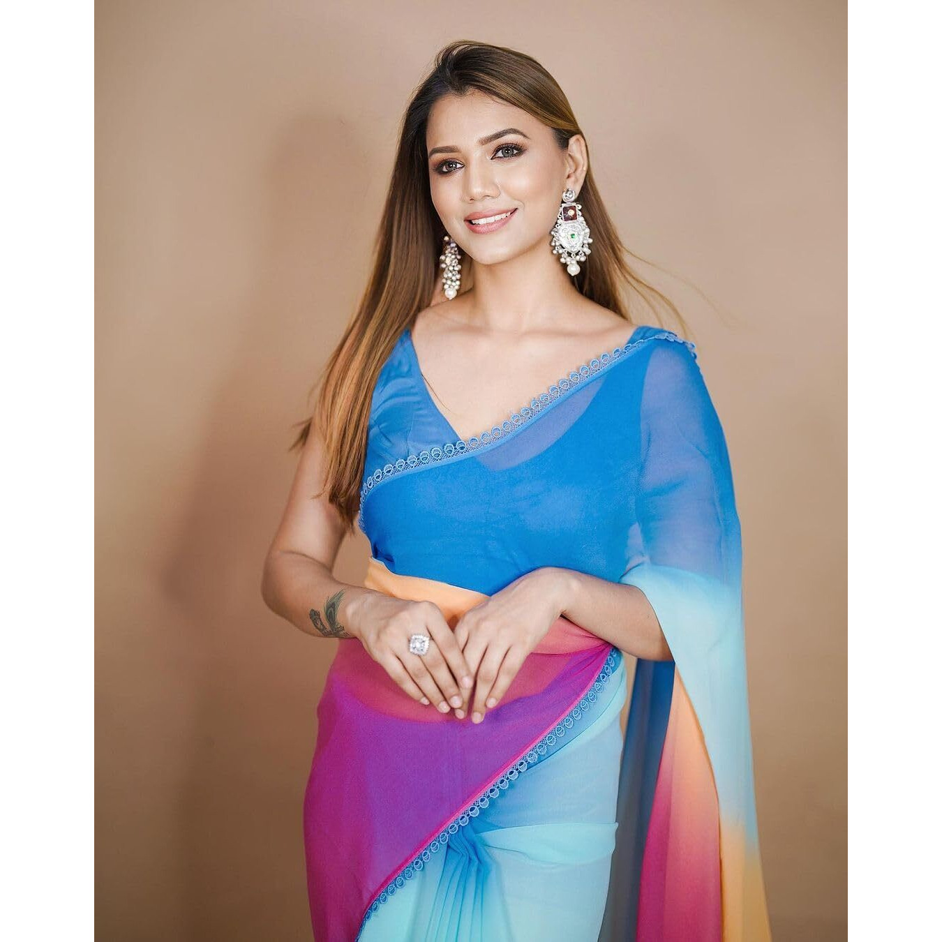 Sidhidata Womens Printed Georgette Saree With Unstitched Blouse Piece (Alia Paddiiiiing_Multicolour_Free Size)