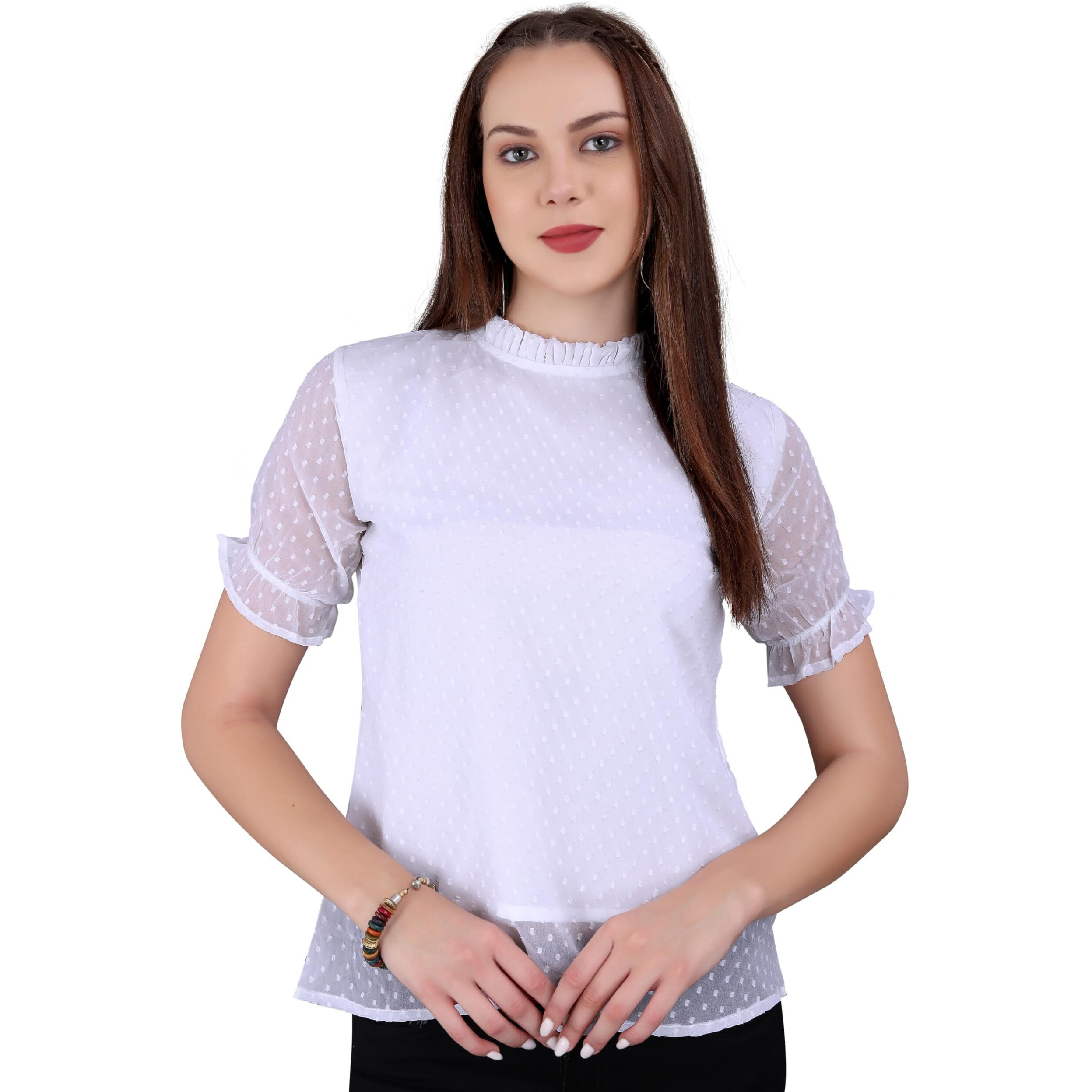 Sidhidata Tissue Fabric Premium Casual Top for Womens & Girls (Top Butty White_M_White_Medium)