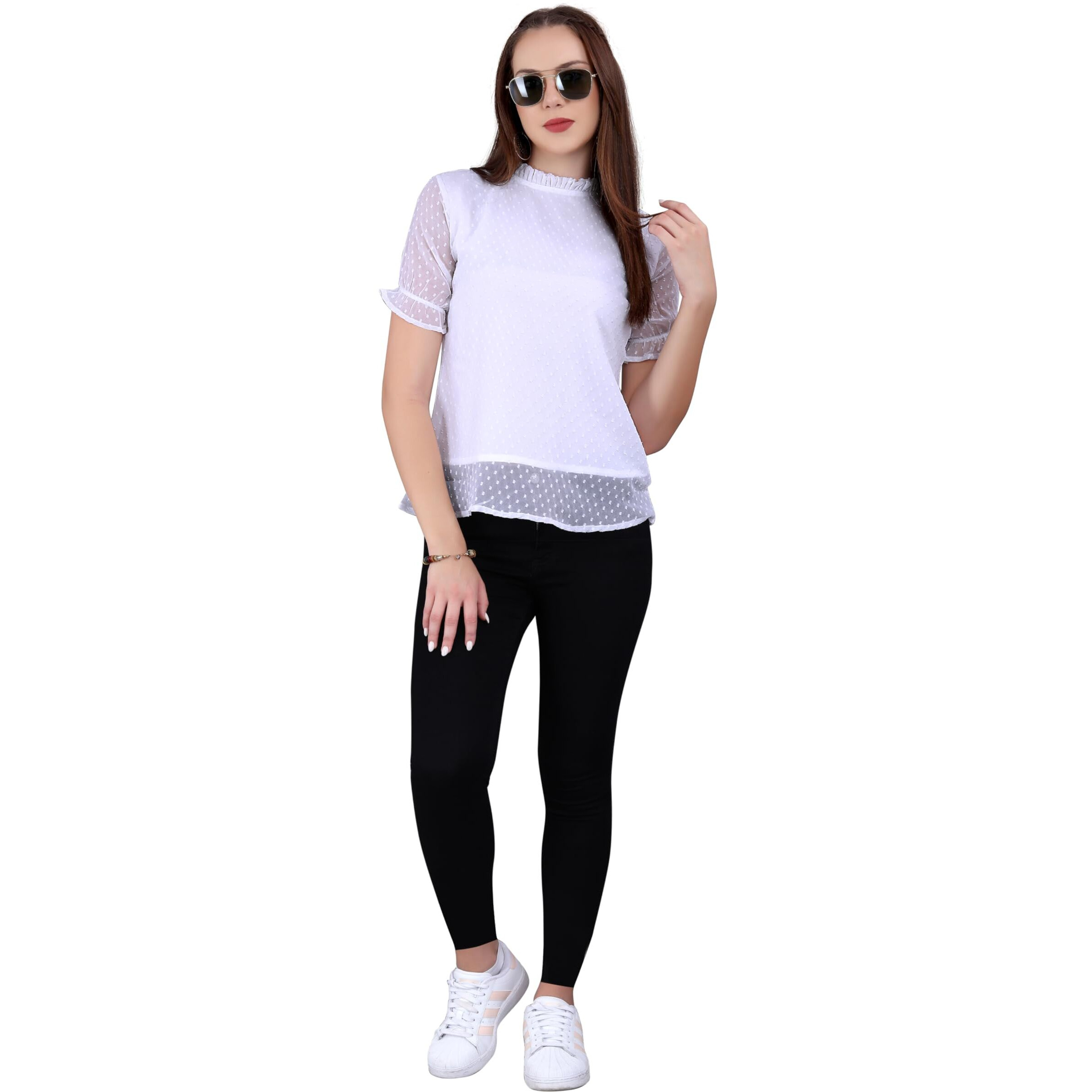 Sidhidata Tissue Fabric Premium Casual Top for Womens & Girls (Top Butty White_M_White_Medium)