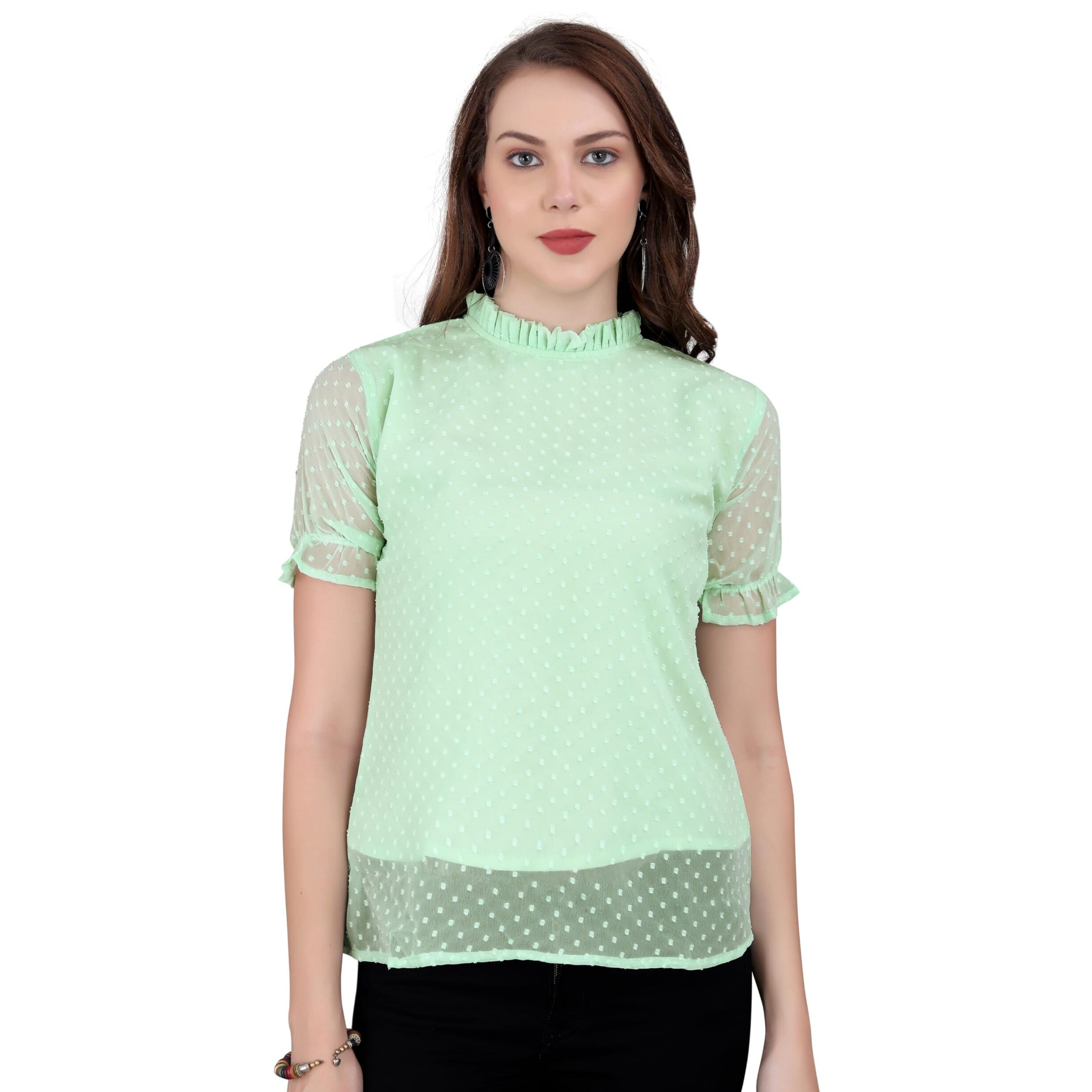 Sidhidata Tissue Fabric Premium Casual Top for Womens & Girls (Top Butty Pista_XL_Pista_X-Large)