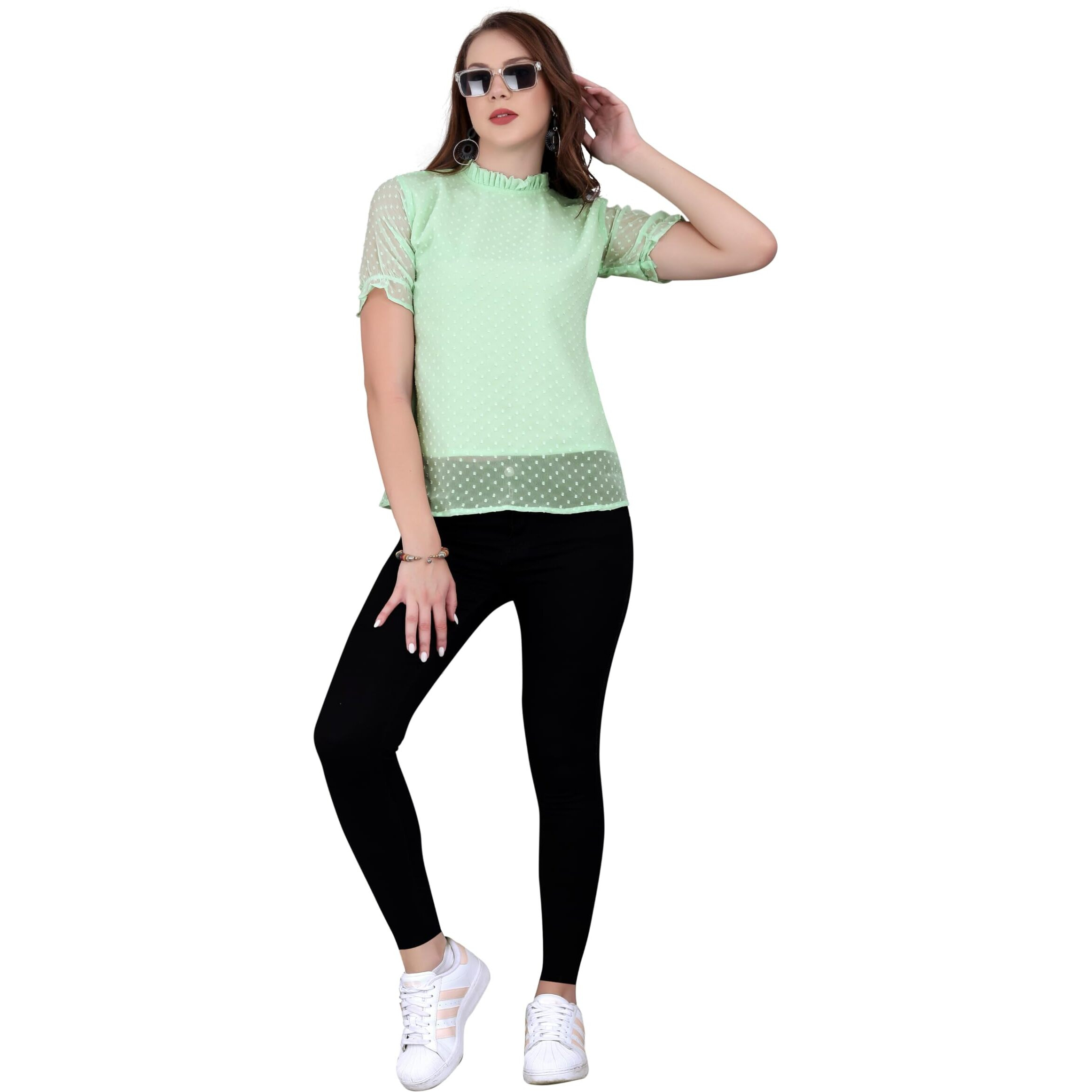 Sidhidata Tissue Fabric Premium Casual Top for Womens & Girls (Top Butty Pista_XL_Pista_X-Large)