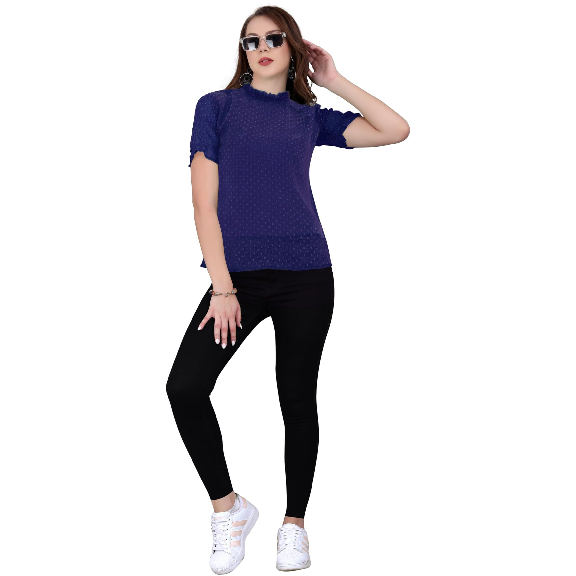 Sidhidata Tissue Fabric Premium Casual Top for Womens & Girls (Top Butty Navy Blue_XXL_Navy Blue_XX-Large)