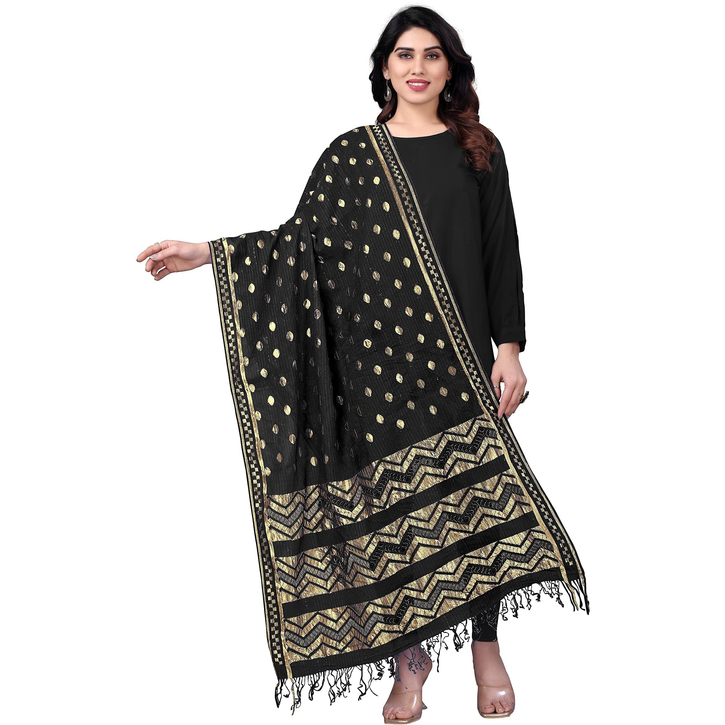 Sidhidata Womens Rasal Net Dupatta With Gold Zari Work (2.25 Mtrr) (Black)