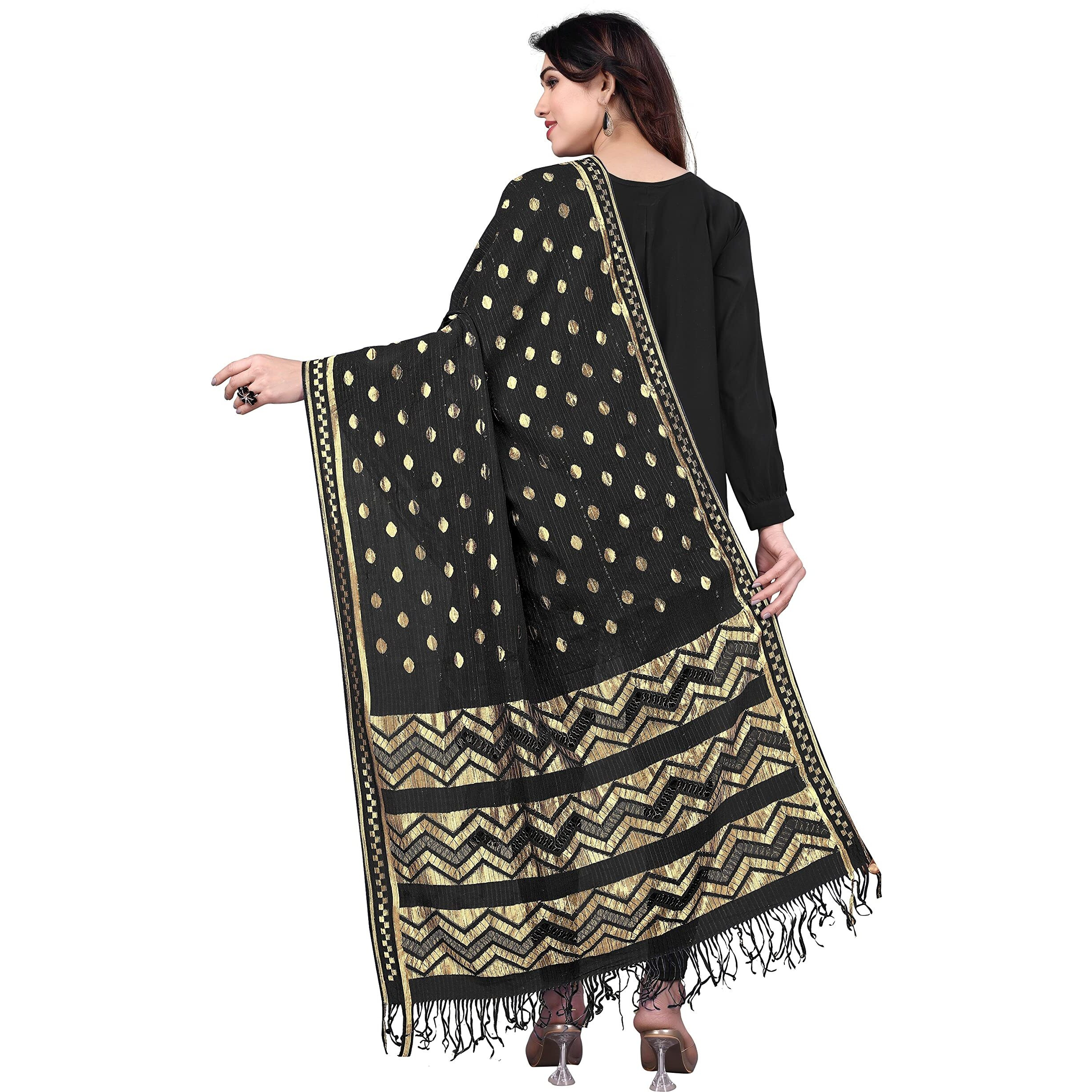 Sidhidata Womens Rasal Net Dupatta With Gold Zari Work (2.25 Mtrr) (Black)