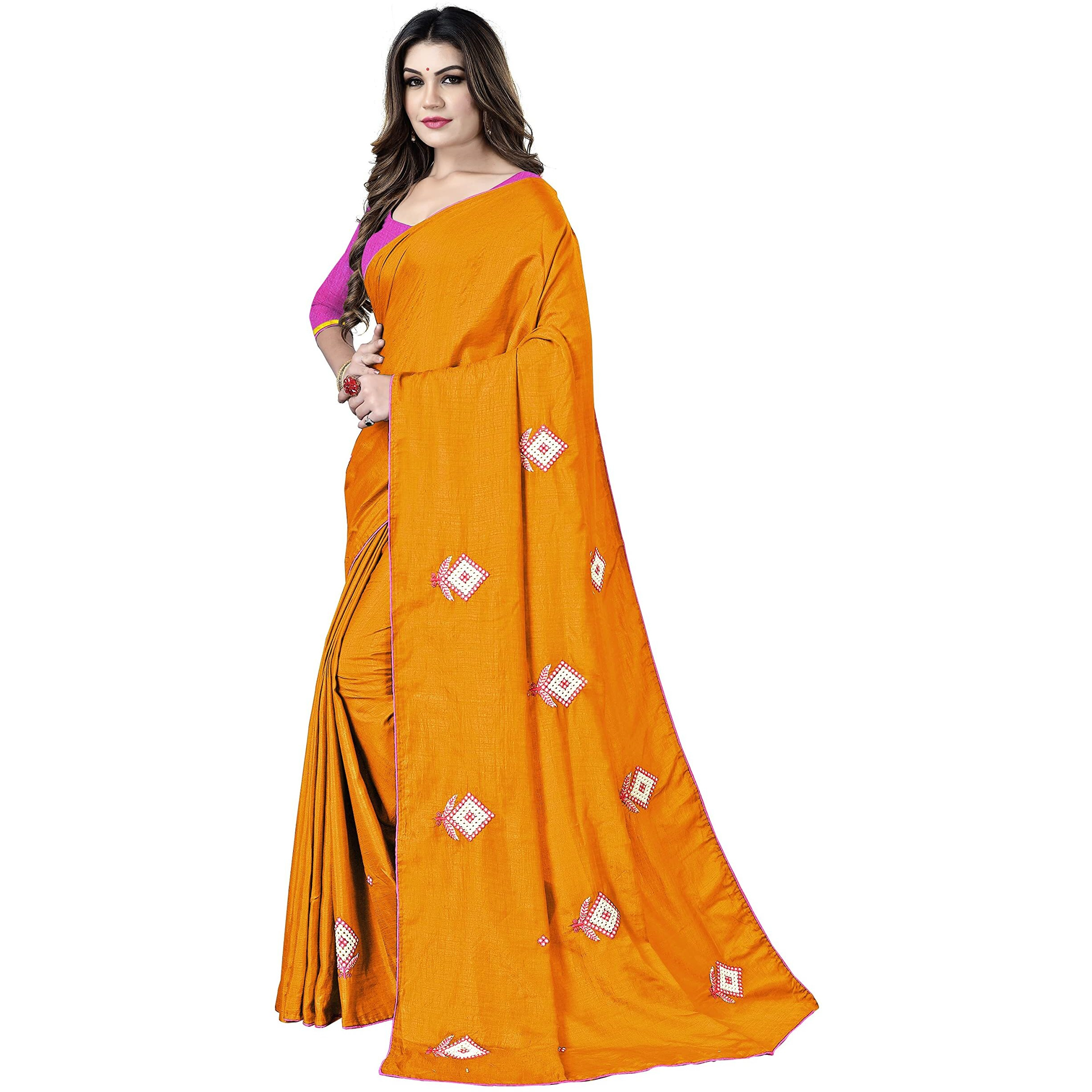 Sidhidata Womens Dola Silk Embroidered Saree With Unstitched Blouse Piece (Gold)