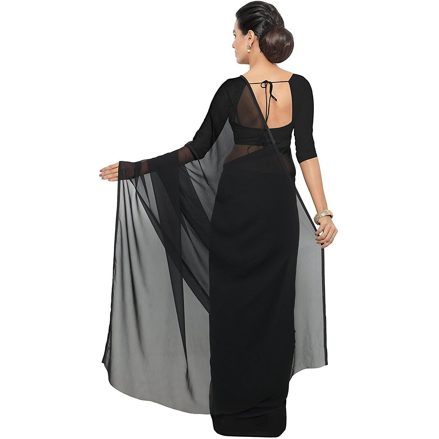 Sidhidata Textile Combo of 2 Womens Plain Solid Pure Georgette Saree with Unstitched Blouse Piece (Pack of Two) (Combo Plain Black-Coffee_Black & Coffee_Free Size)