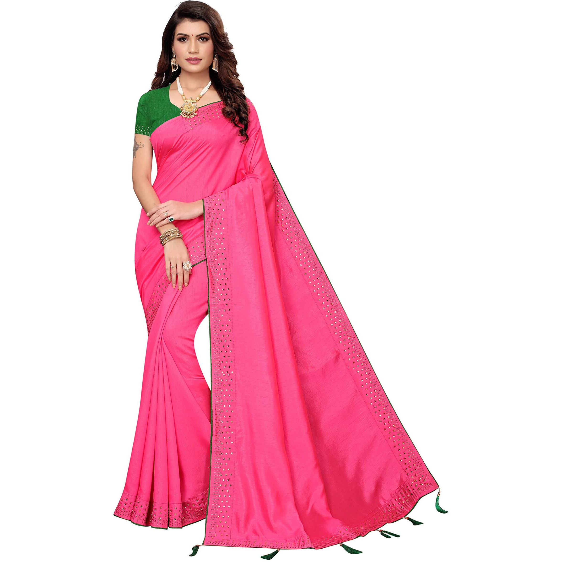 Sidhidata Womens Silk Saree With Unstitched Blouse Piece (Khatli Pink_Pink)