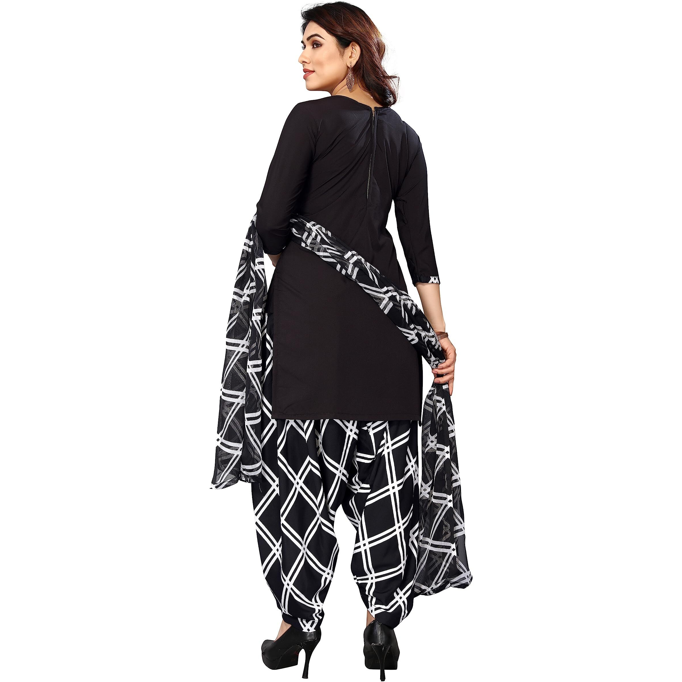Sidhidata Womens Womens Crepe Printed Patiyala Salwar Suit Dress Material Suit (DM Blackk Chokdaa_Black_Unstitched)