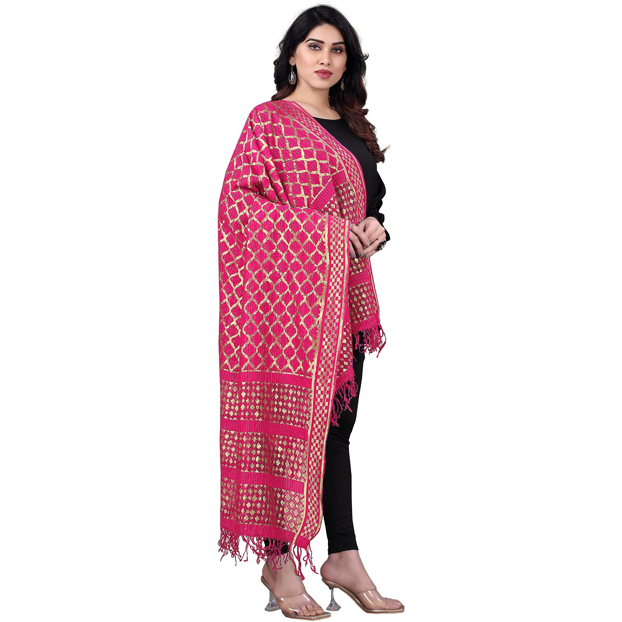 Sidhidata Womens Rasal Net Dupatta With Gold Zari Work (2.25 Mtr) (Rani)
