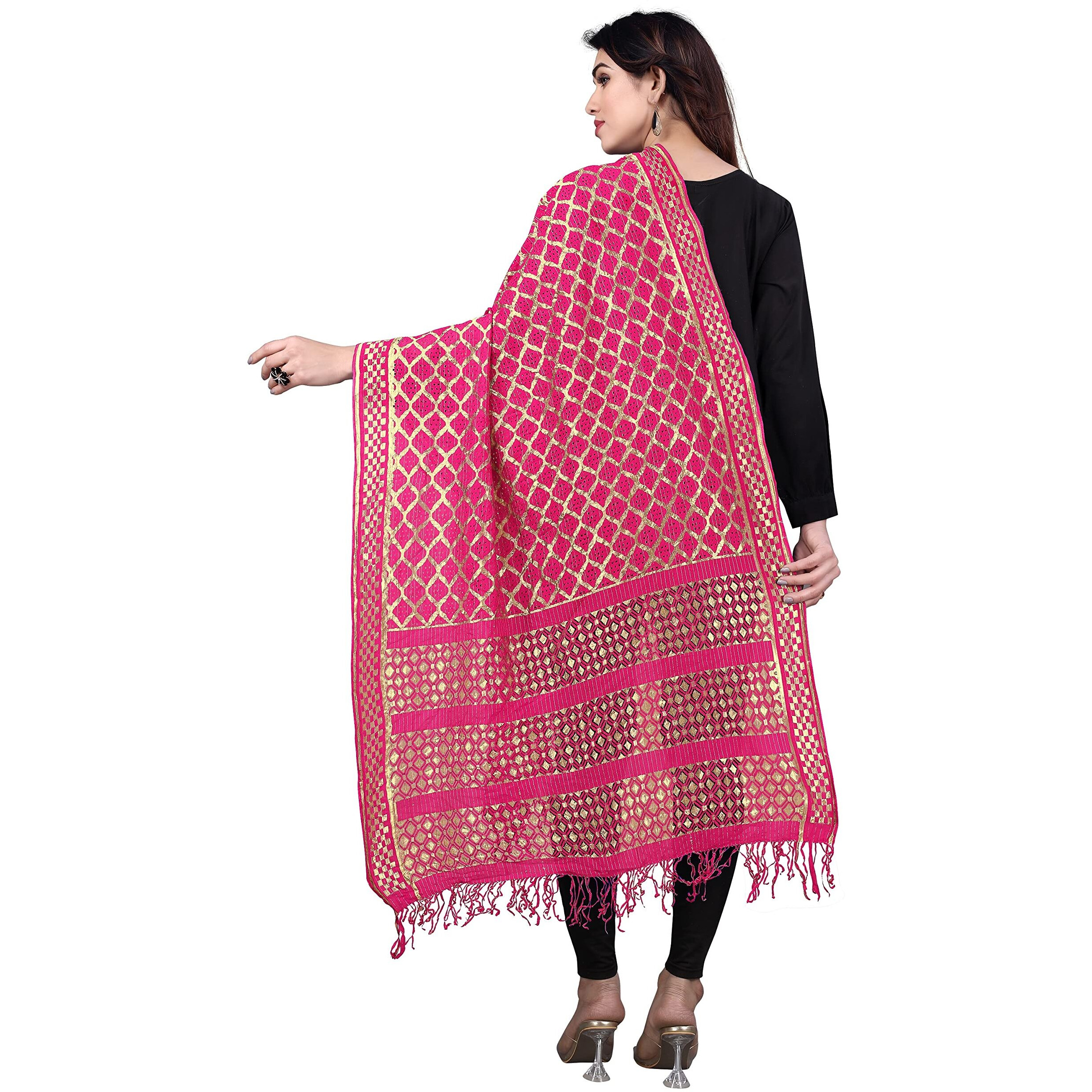 Sidhidata Womens Rasal Net Dupatta With Gold Zari Work (2.25 Mtr) (Rani)