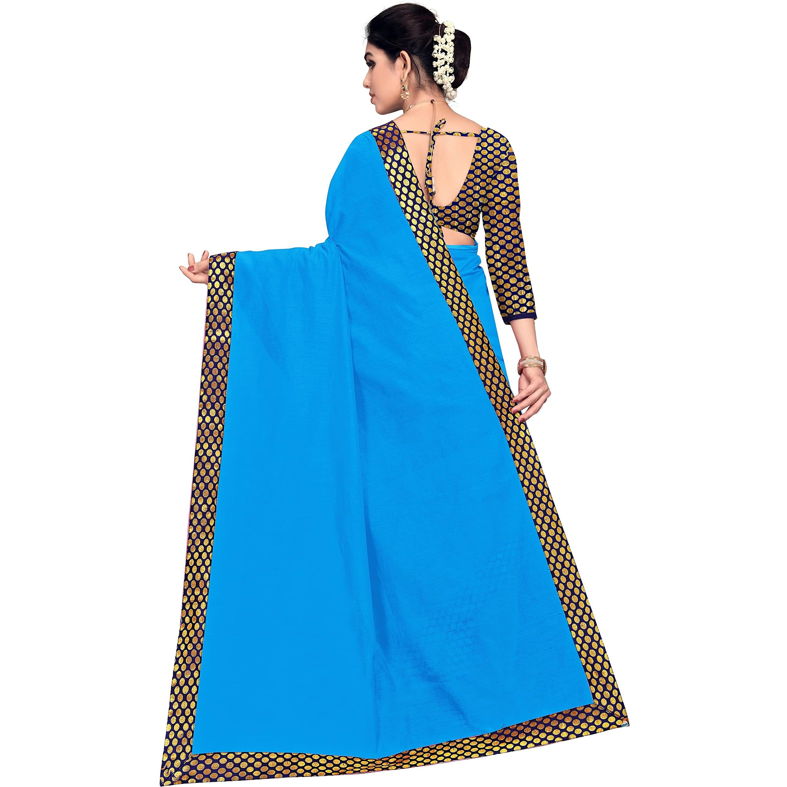 Sidhidata Womens Lace Bordered Chanderi Cotton Saree With Unstitched Blouse Piece (Sky Blue)