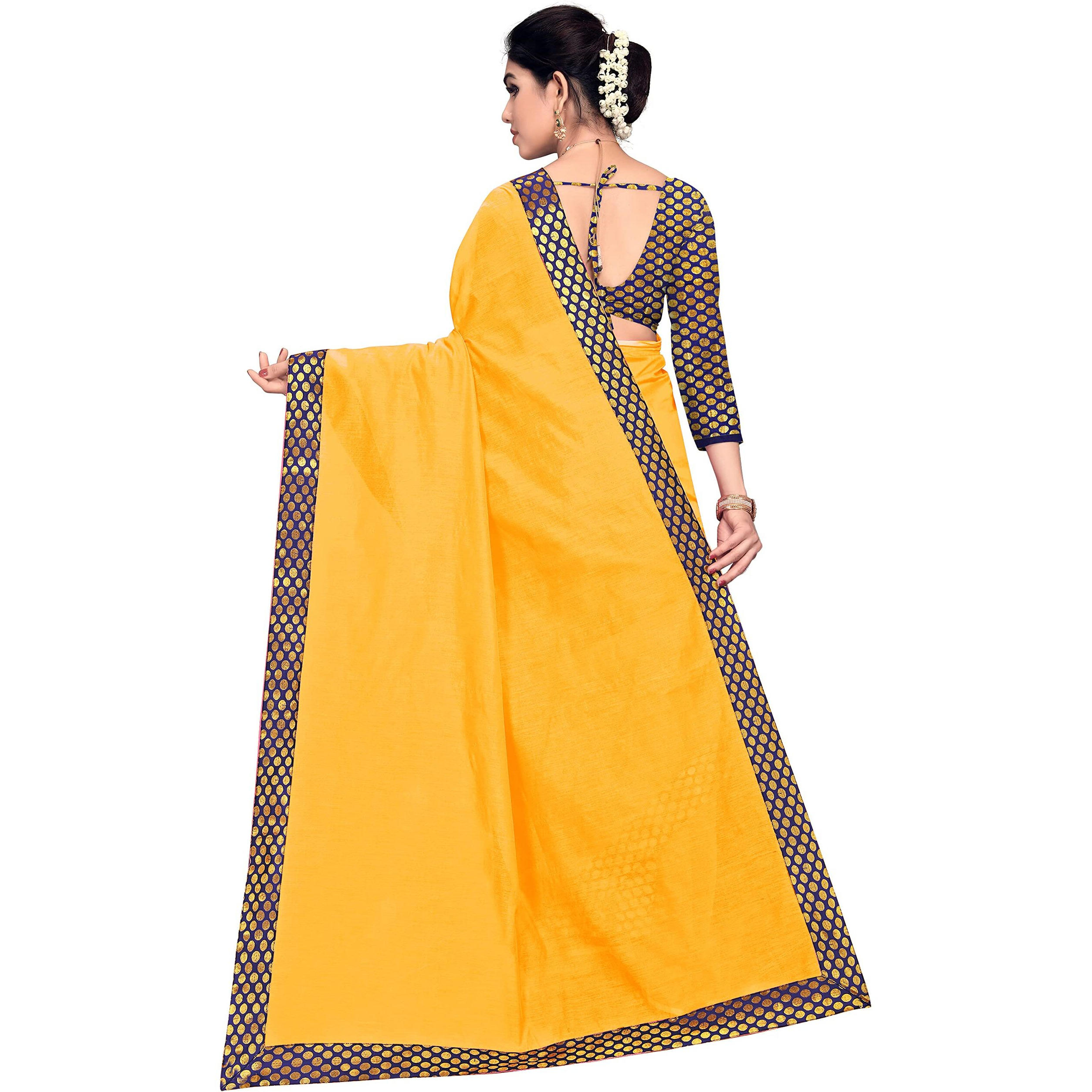 Sidhidata Womens Lace Bordered Chanderi Cotton Saree With Unstitched Blouse Piece (Gold)