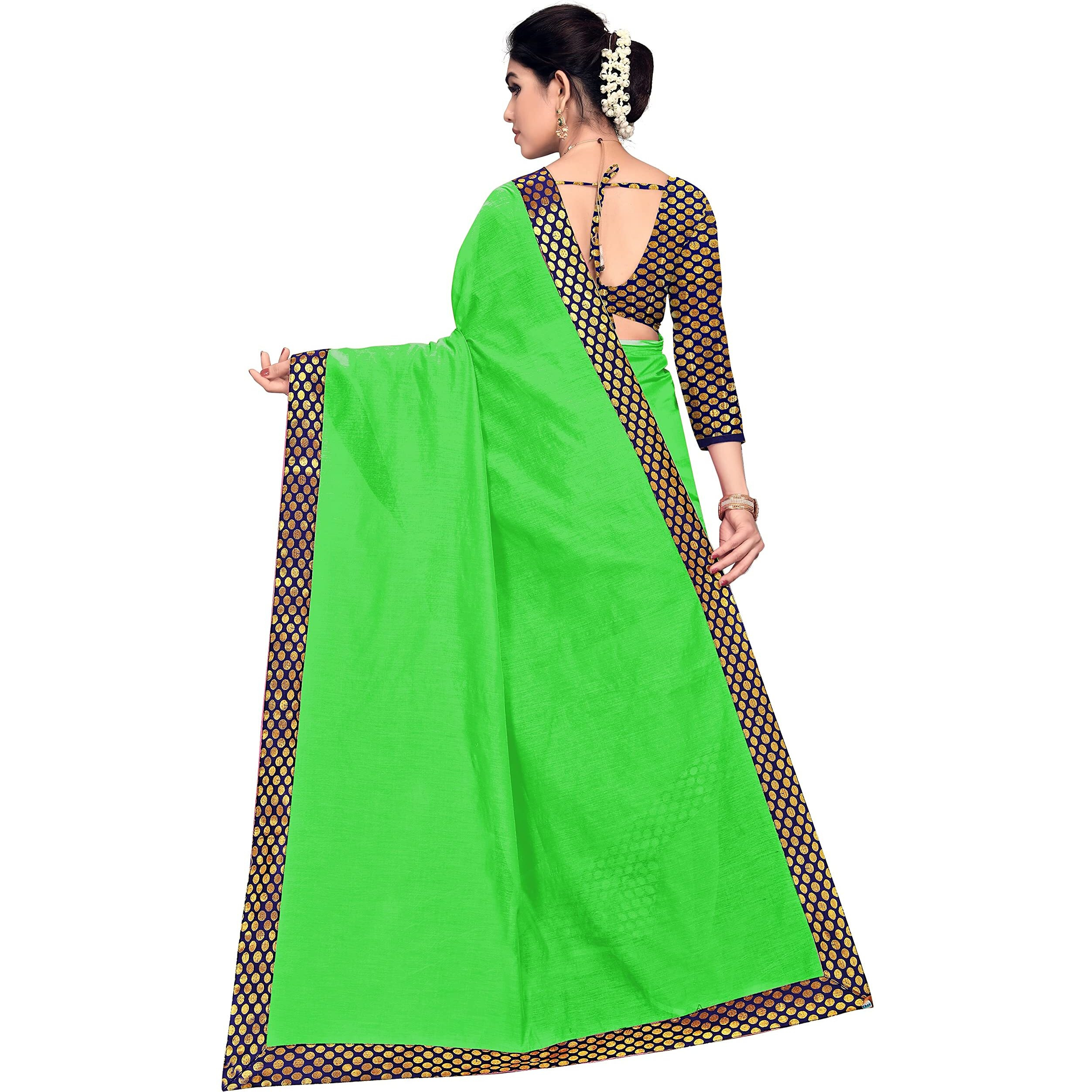 Sidhidata Womens Lace Bordered Chanderi Cotton Saree With Unstitched Blouse Piece (Green)