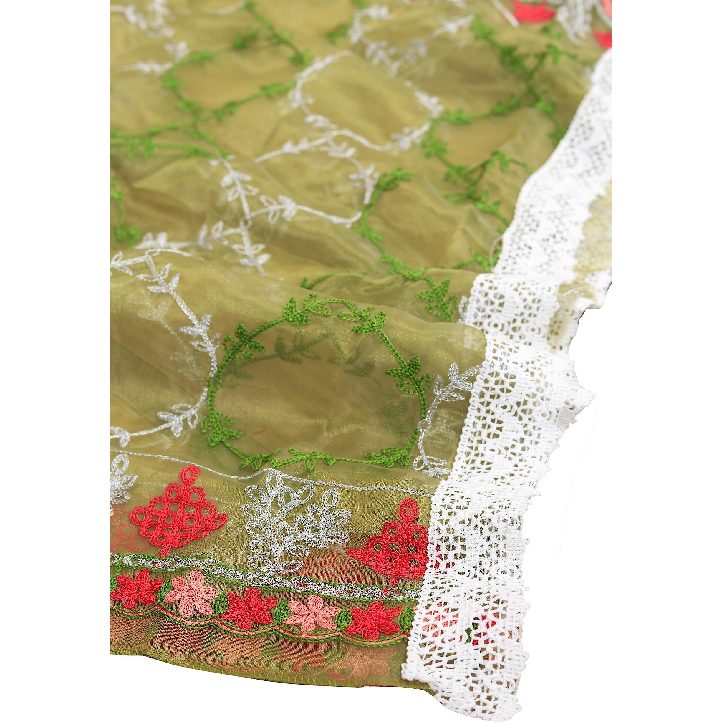 Sidhidata Womens Heavy Organza Embroidery Work Unstitched Salwar Suit Dress Material With Embroidered Work Dupatta (Ayeshaa Green_Green_Free Size)