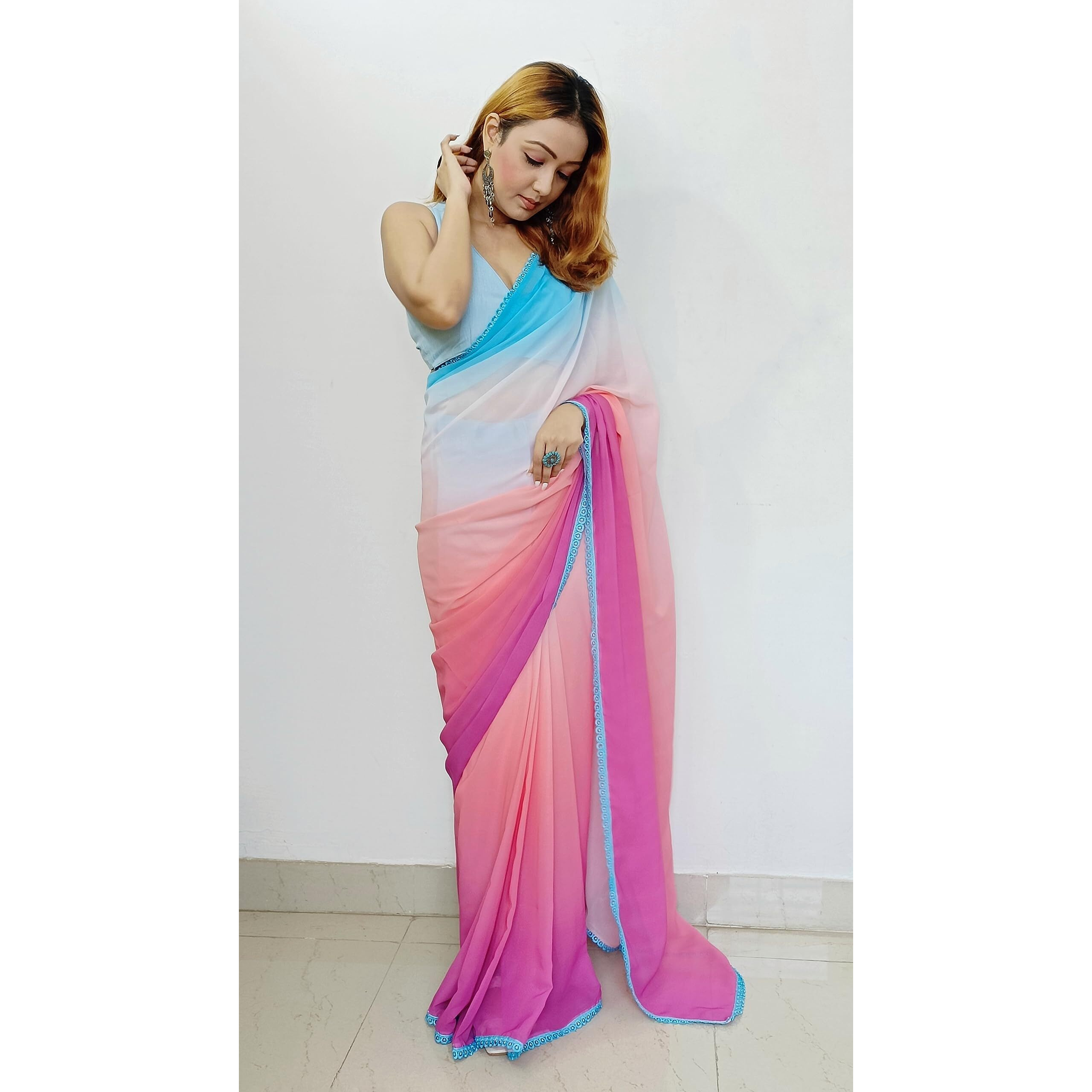 Sidhidata Womens Printed Pure Georgette Saree With Unstitched Blouse Piece (Alia Paddingggg_Multicolour_Free Size)