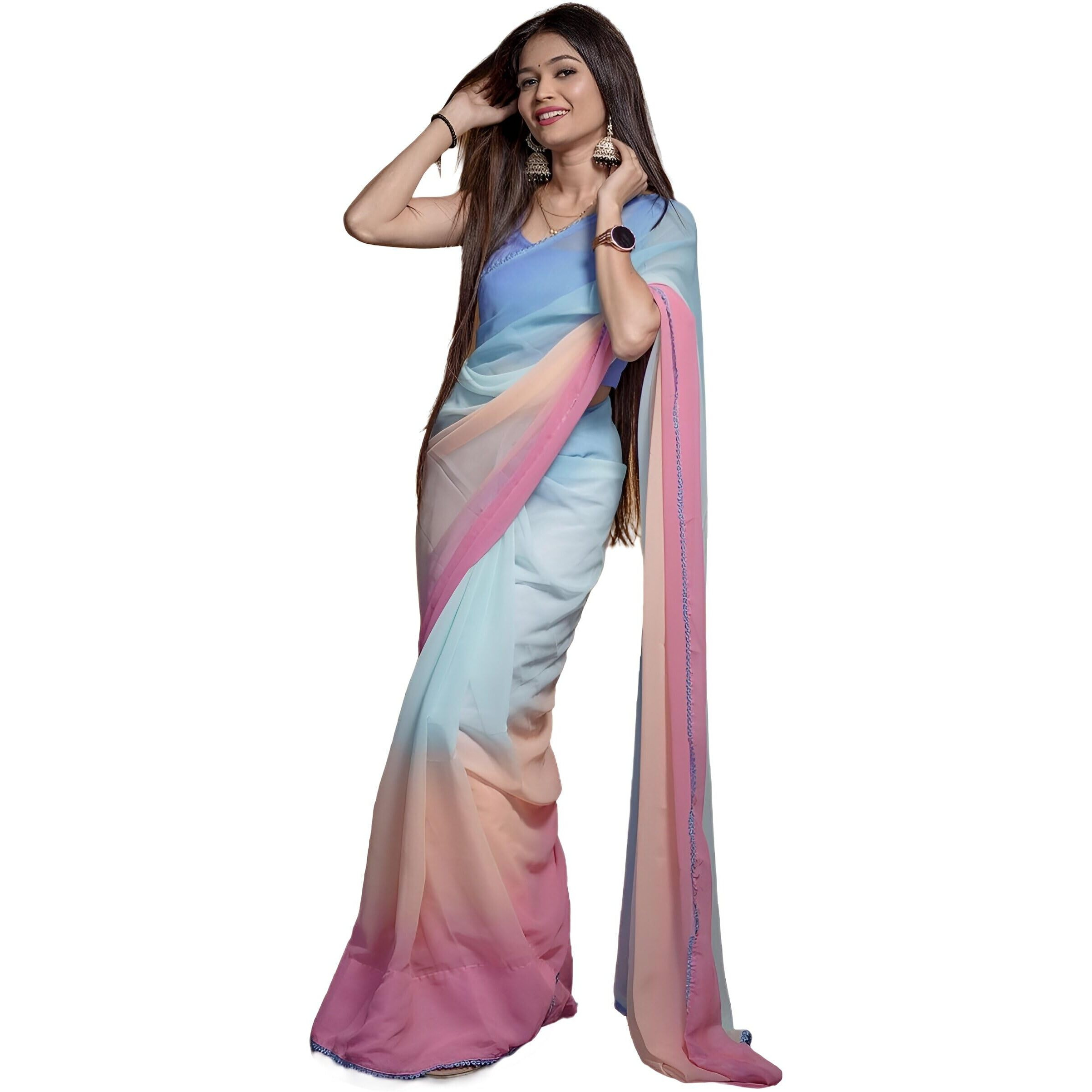 Sidhidata Womens Printed Georgette Saree With Unstitched Blouse Piece (Alia Paddiiiiiiing_Multicolour_Free Size)