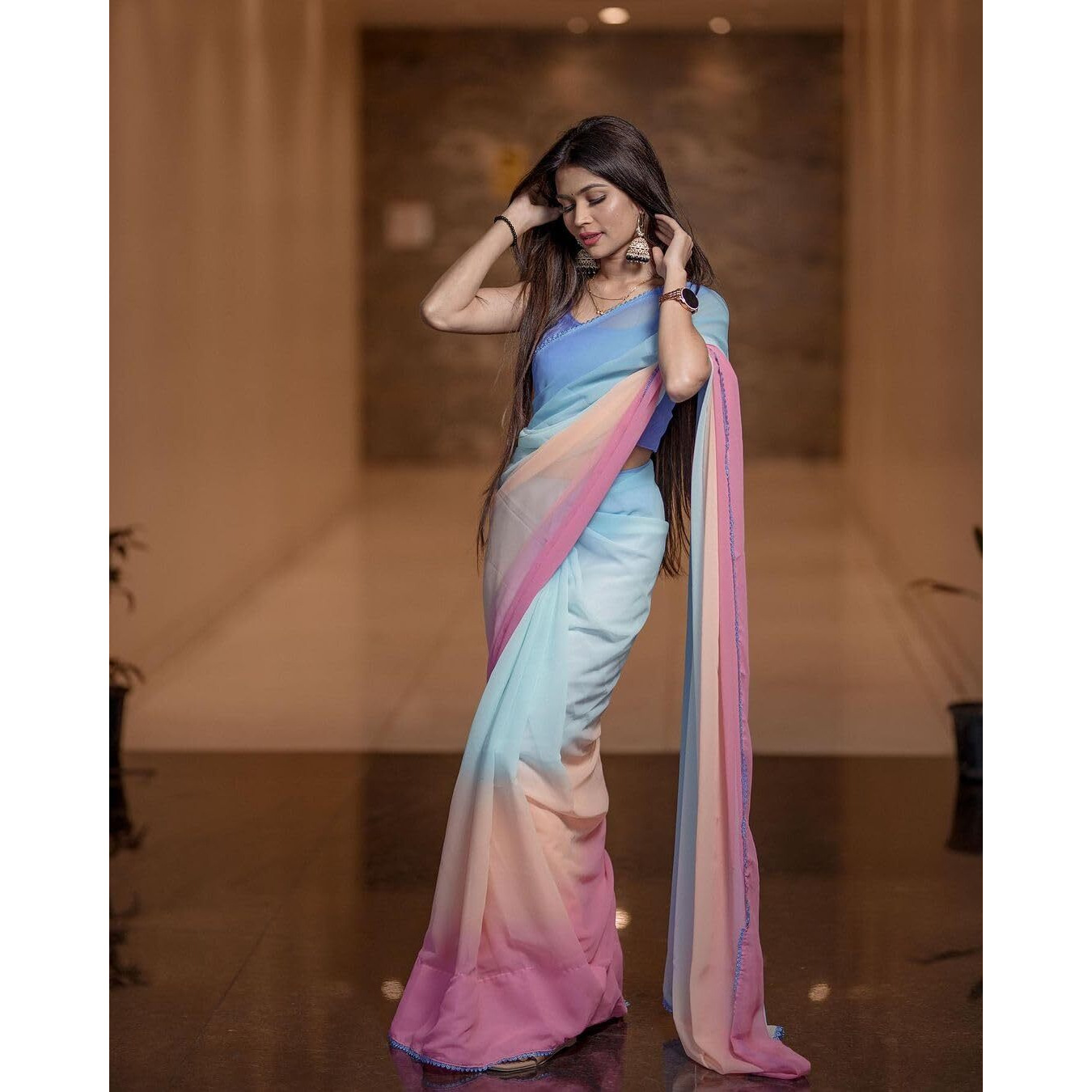 Sidhidata Womens Printed Georgette Saree With Unstitched Blouse Piece (Alia Paddiiiiiiing_Multicolour_Free Size)
