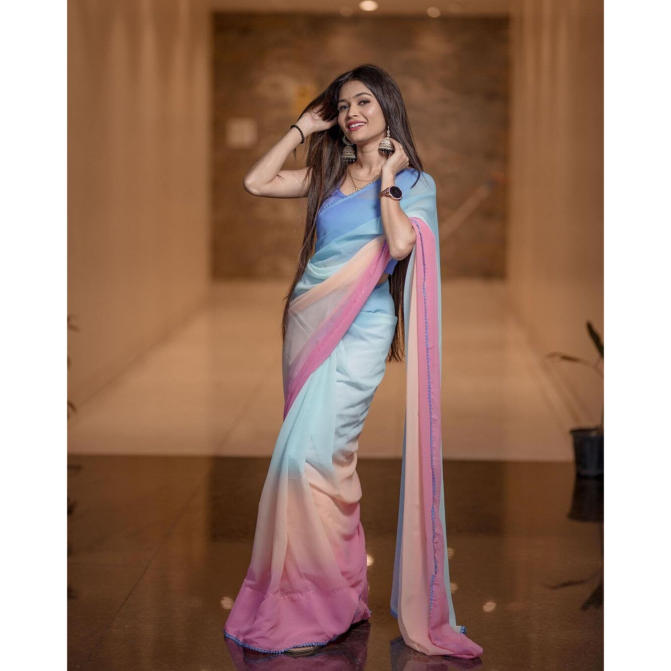 Sidhidata Womens Printed Georgette Saree With Unstitched Blouse Piece (Alia Paddiiiiiiing_Multicolour_Free Size)