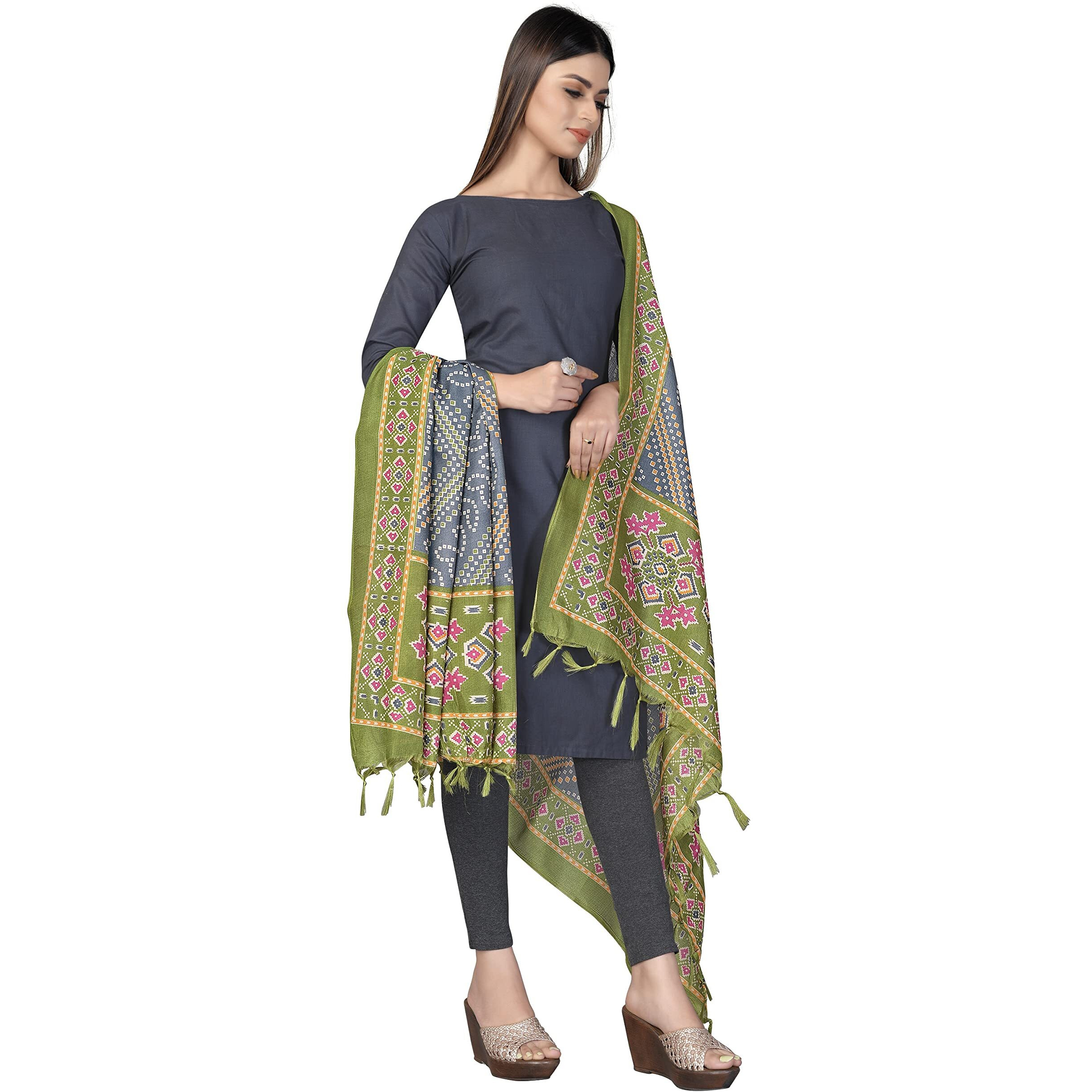 Sidhidata Womens Pack of 2 Printed Khadi Cotton Silk Dupatta With Tassels (2.25 Mtr_MultiColour)
