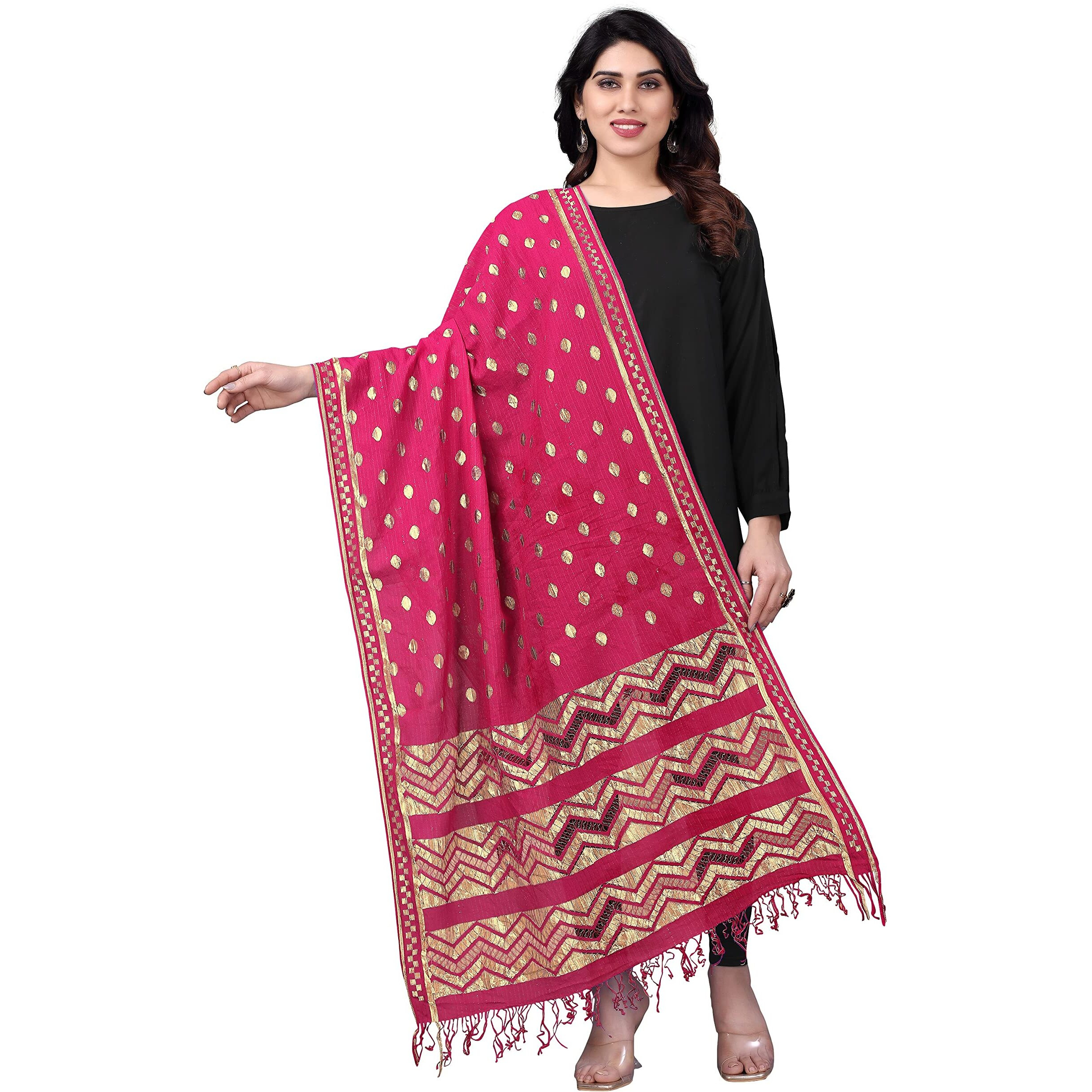 Sidhidata Womens Rasal Net Dupatta With Gold Zari Work (Rani), Free Size