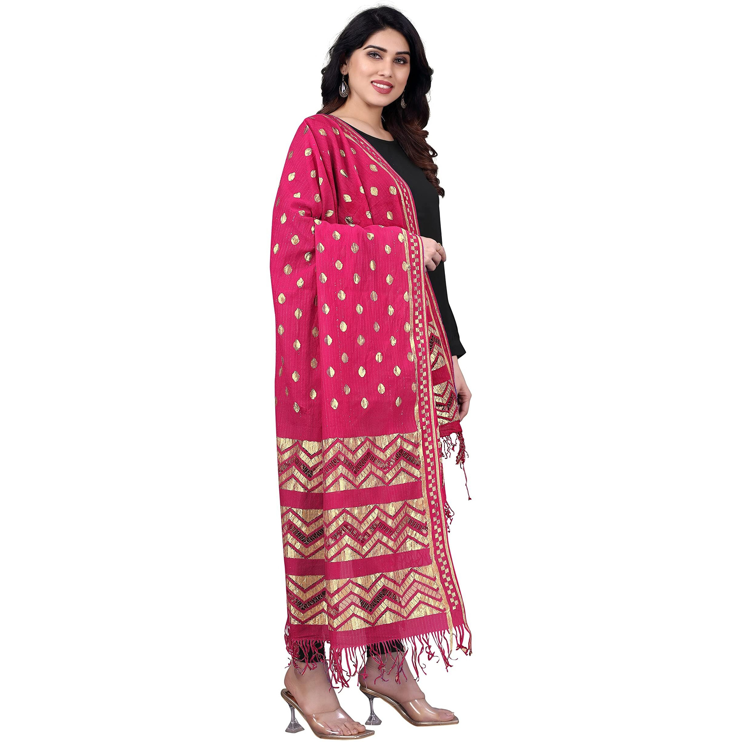 Sidhidata Womens Rasal Net Dupatta With Gold Zari Work (Rani), Free Size