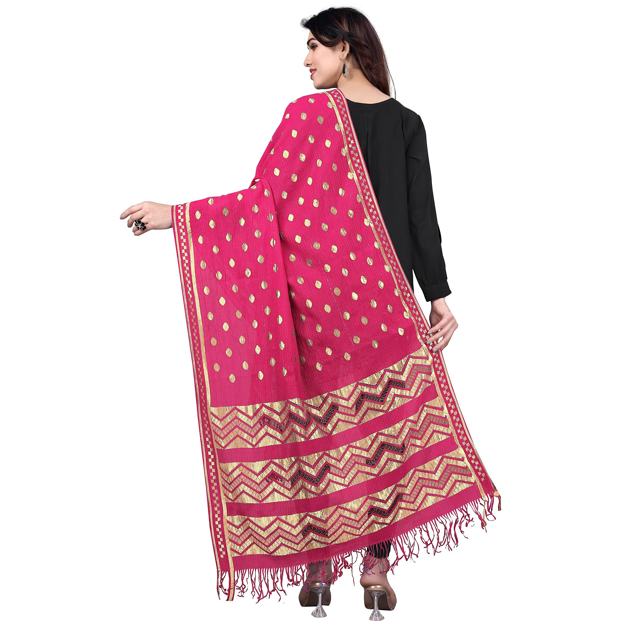 Sidhidata Womens Rasal Net Dupatta With Gold Zari Work (Rani), Free Size