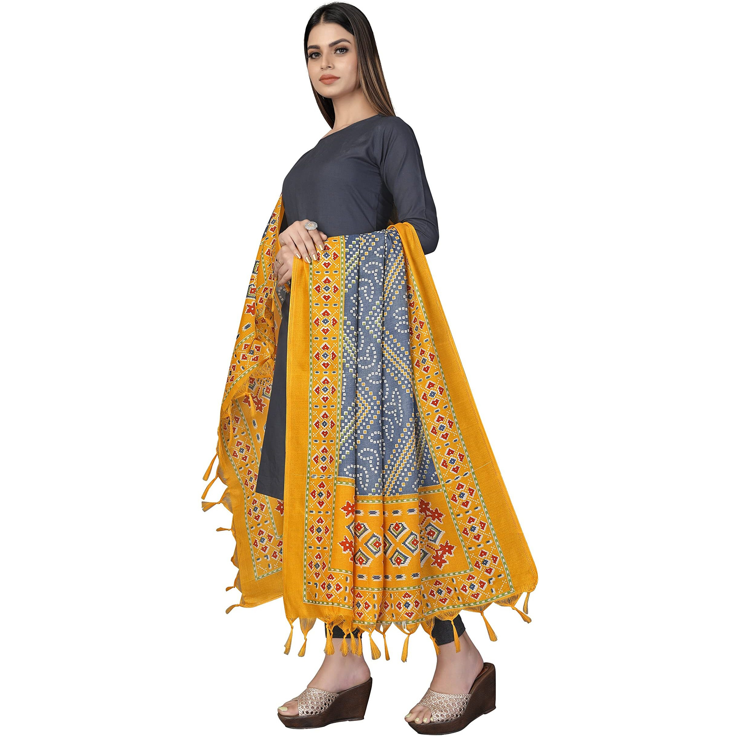 Sidhidata Womens Pack of 2 Printed Khadi Cotton Silk Dupatta With Tassels (2.25 Mtr_MultiColour)