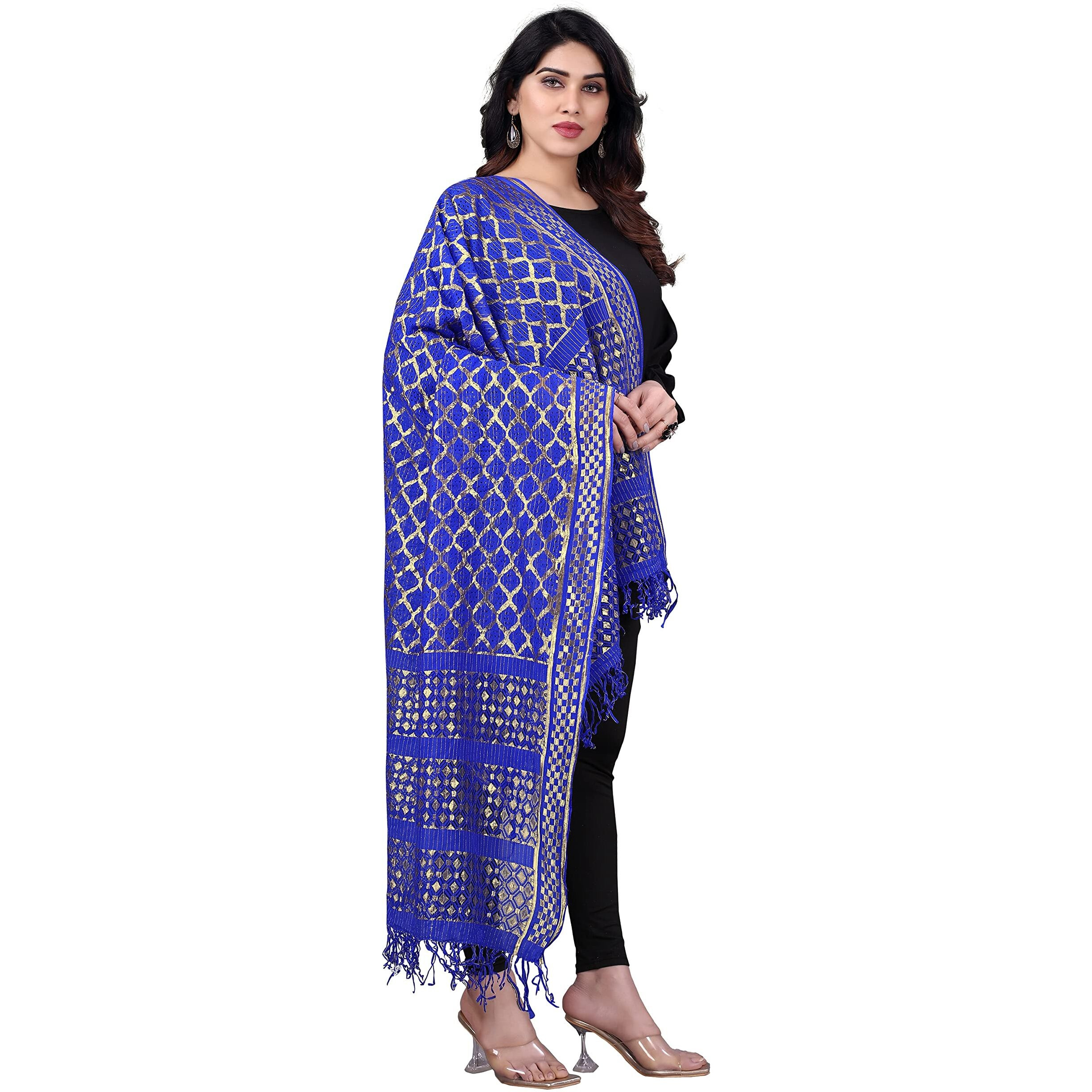 Sidhidata Womens Rasal Net Dupatta With Gold Zari Work (2.25 Mtr) (Royal Blue)