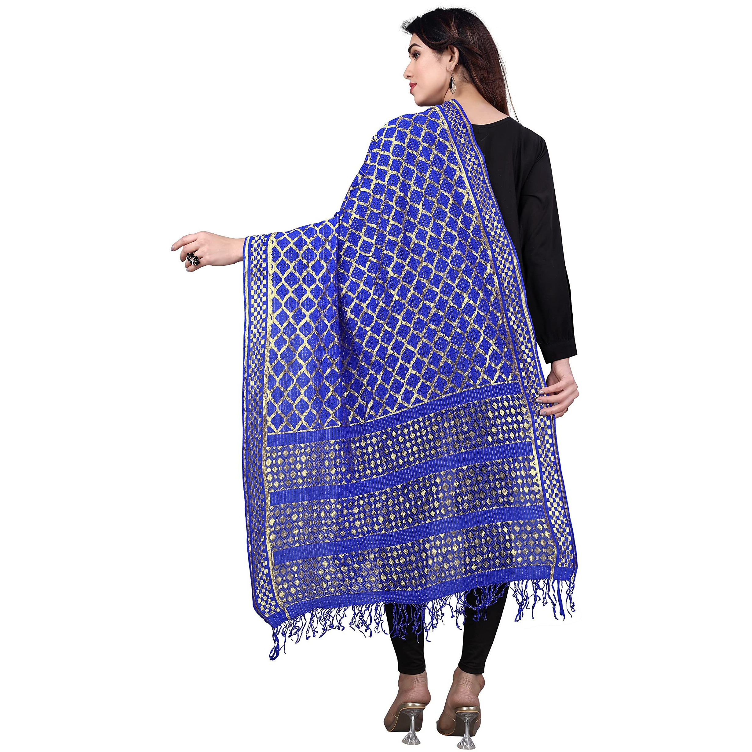 Sidhidata Womens Rasal Net Dupatta With Gold Zari Work (2.25 Mtr) (Royal Blue)