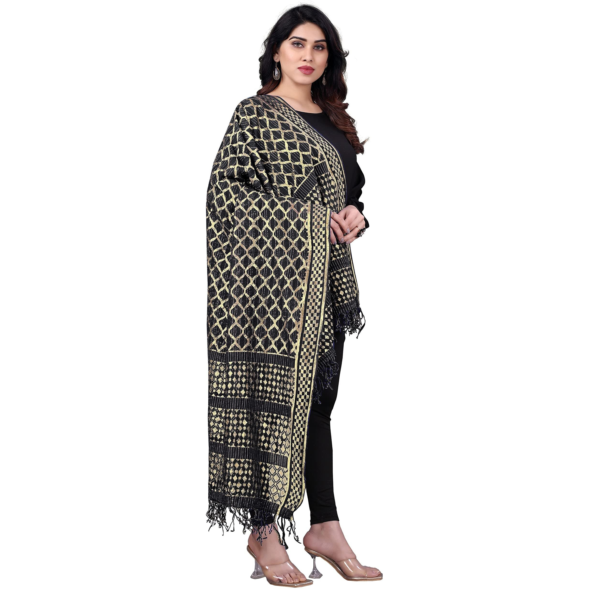 Sidhidata Womens Rasal Net Dupatta With Gold Zari Work (Black)