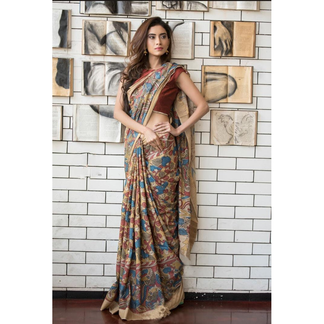 Sidhidata Womens Printed Linen Cotton Saree With Unstitched Blouse Piece (ST Jackpot Chiku_Chiku_Free Size)