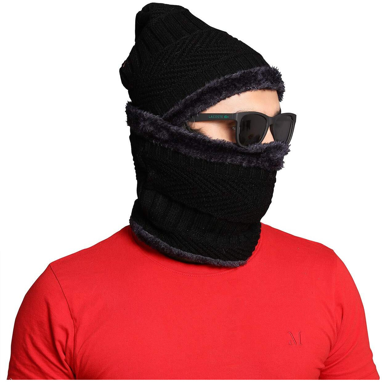 Sidhidata Textile Mens Fashion Winter wear Neck & Hat Warm Beanies Soft Fur Inside Knitted Hats and Cap combo (Free Size_Black)