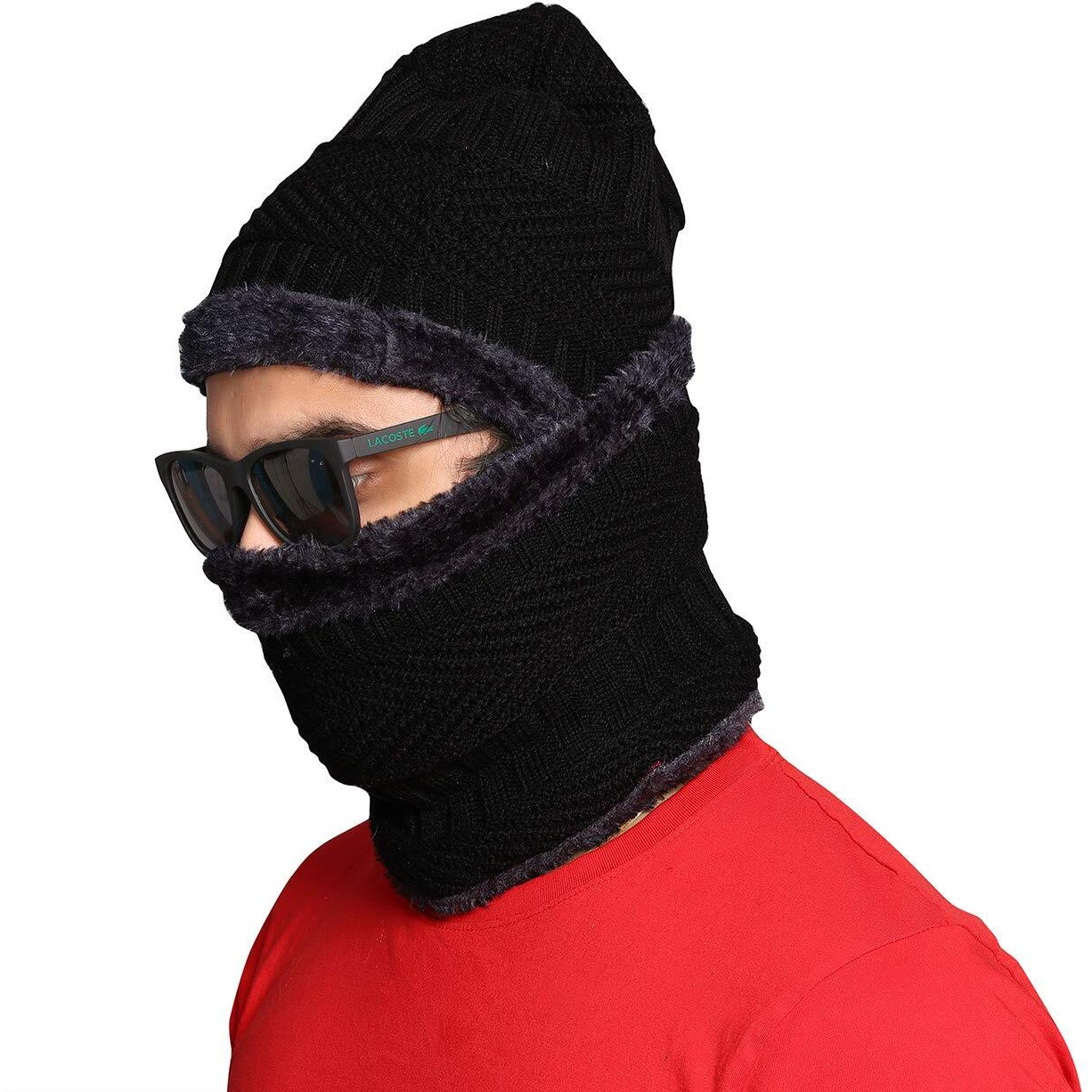 Sidhidata Textile Mens Fashion Winter wear Neck & Hat Warm Beanies Soft Fur Inside Knitted Hats and Cap combo (Free Size_Black)