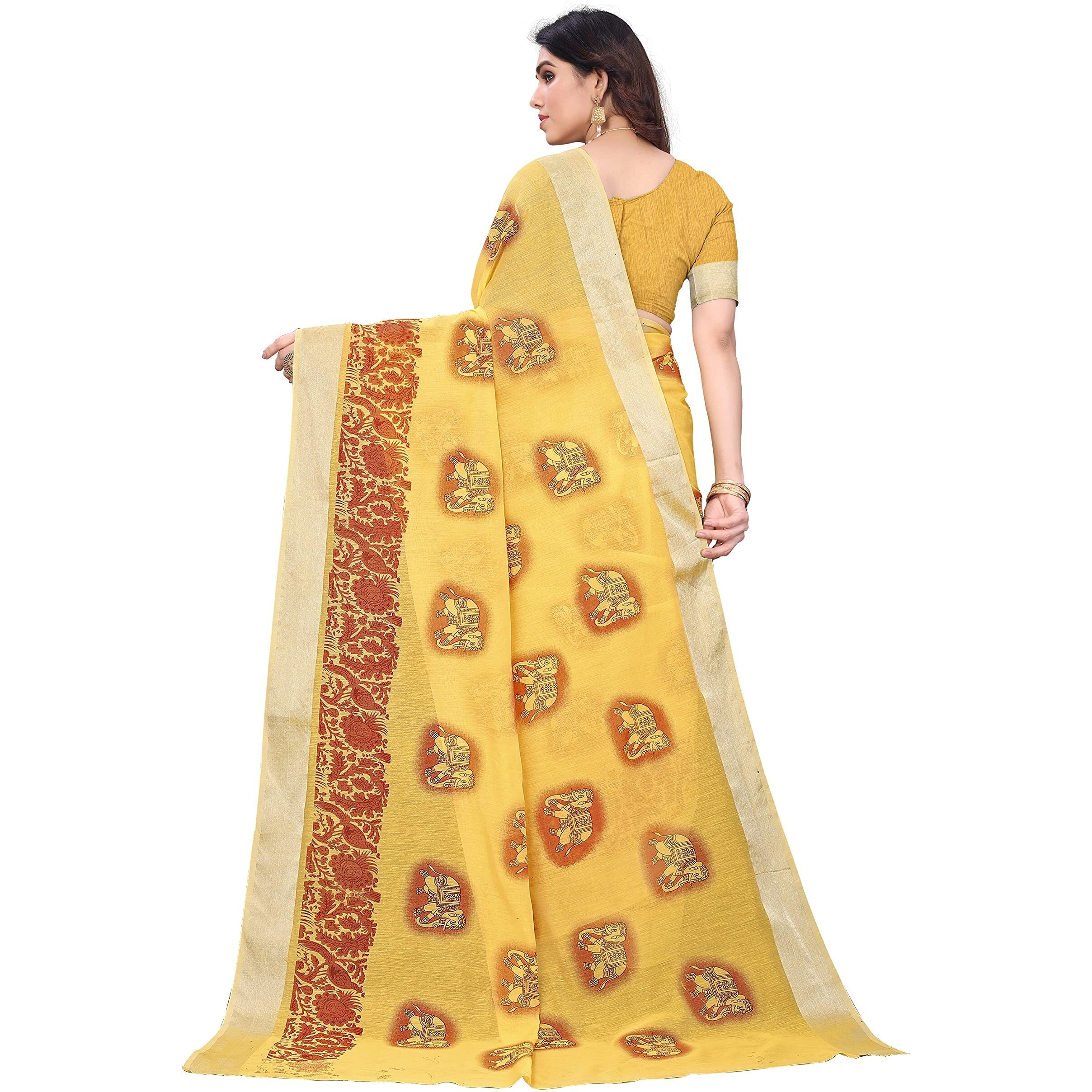 Sidhidata Womens Printed Cotton Linen Saree With Unstitched Blouse Piece (Chamgadar-Pista_Pista_Free Size)
