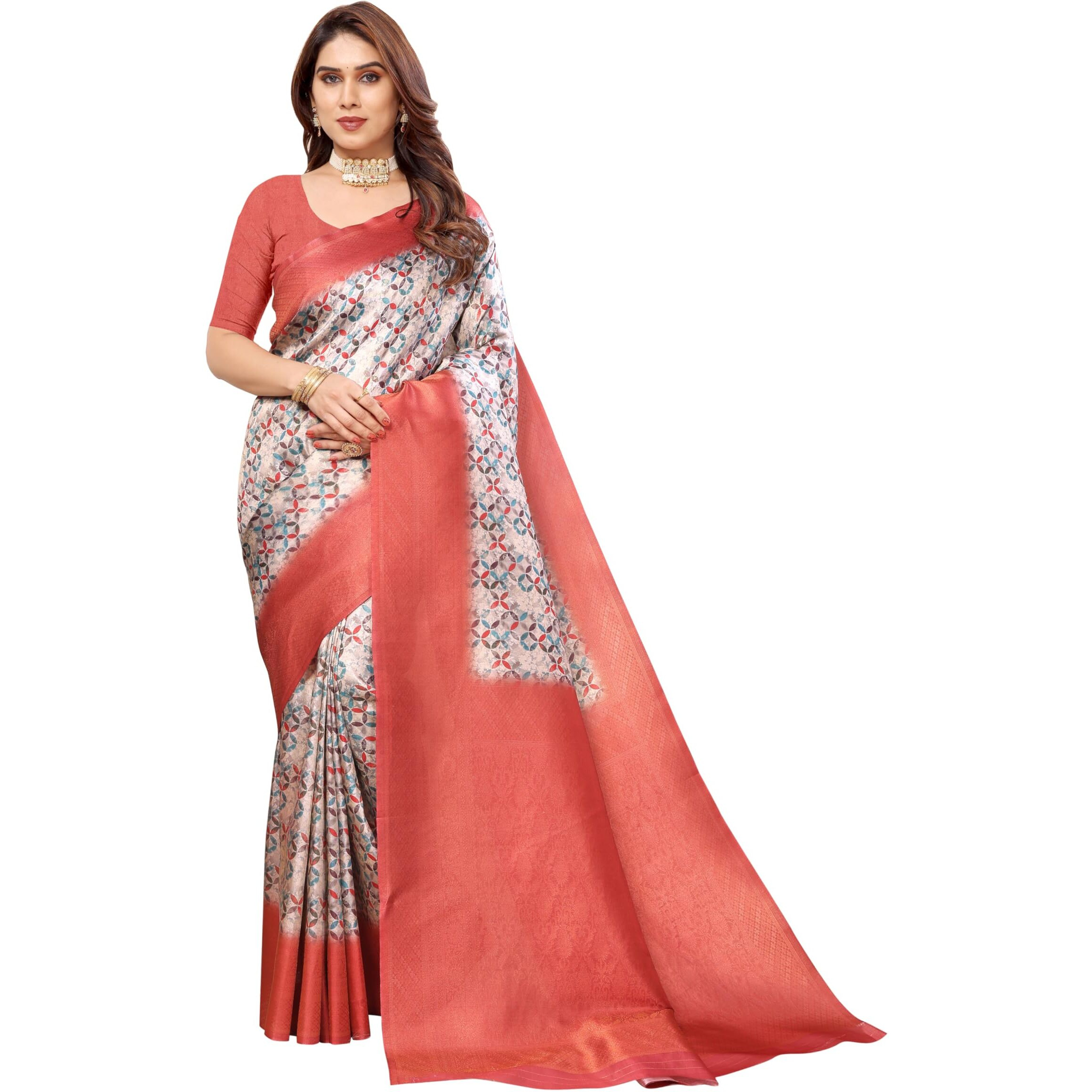 Sidhidata Womens Kanjivaram Banarasi Softy Soft Silk Saree With Unstitched Blouse Piece (Softy) (Red)