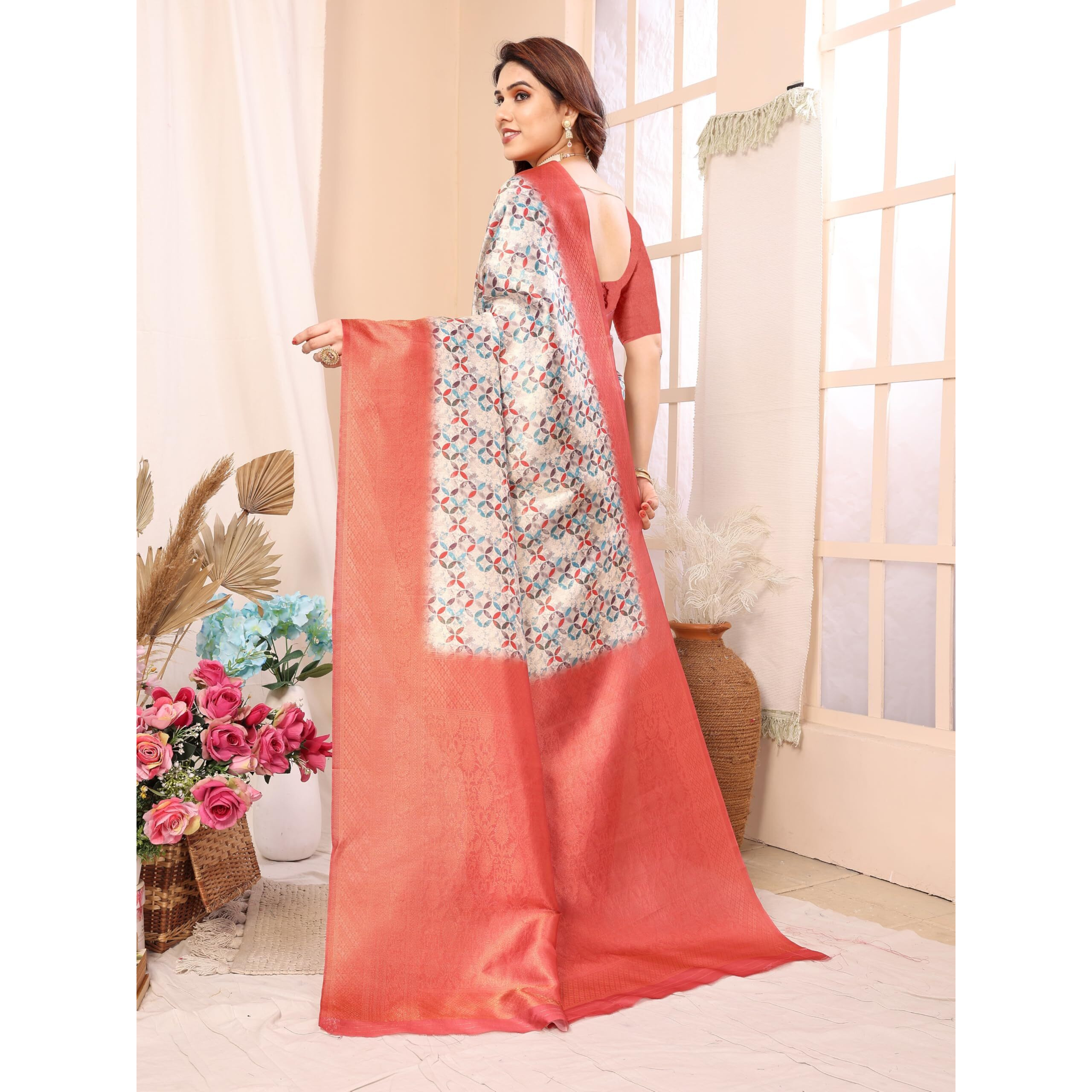 Sidhidata Womens Kanjivaram Banarasi Softy Soft Silk Saree With Unstitched Blouse Piece (Softy) (Red)