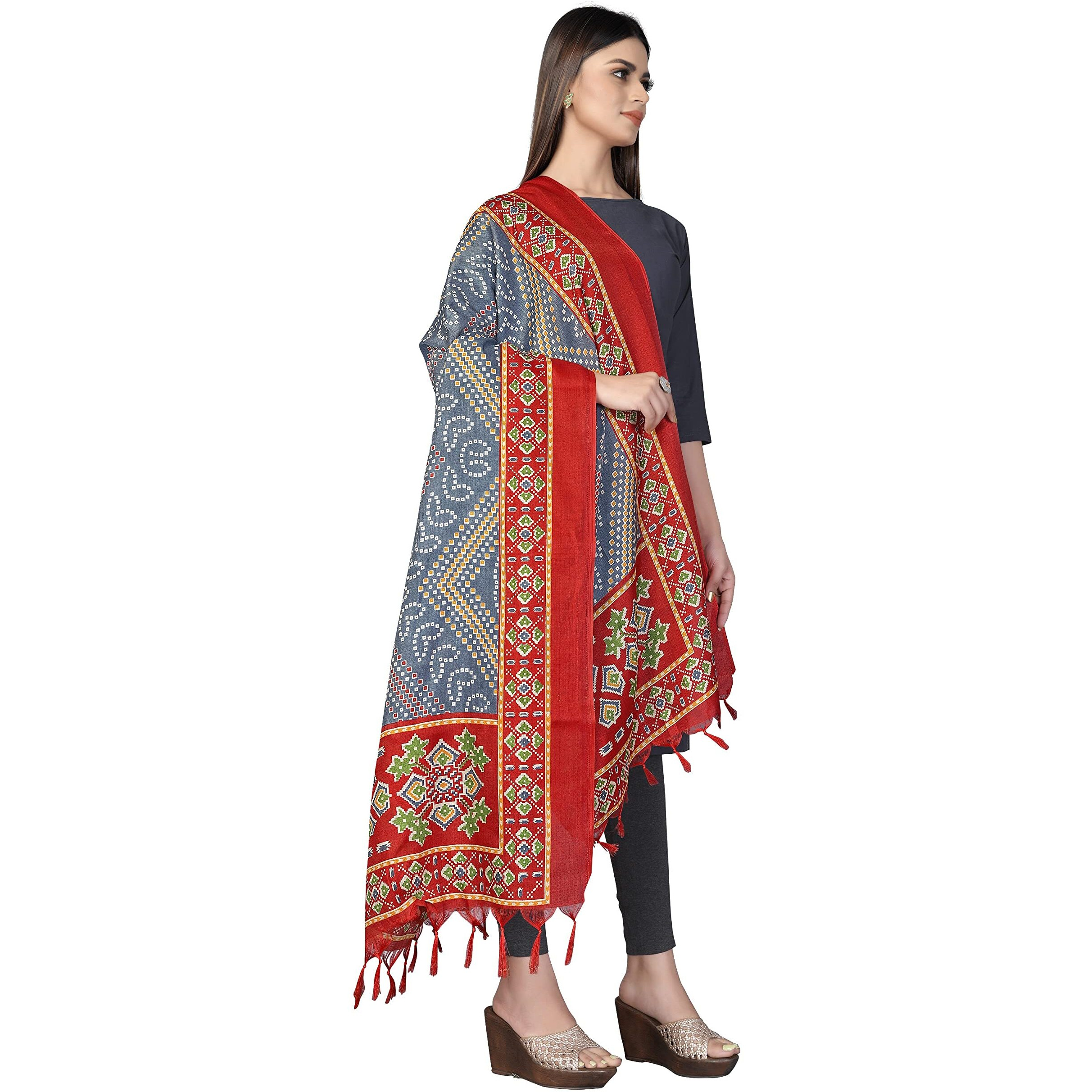 Sidhidata Womens Pack of 2 Printed Khadi Cotton Silk Dupatta With Tassels (2.25 Mtr_MultiColour)