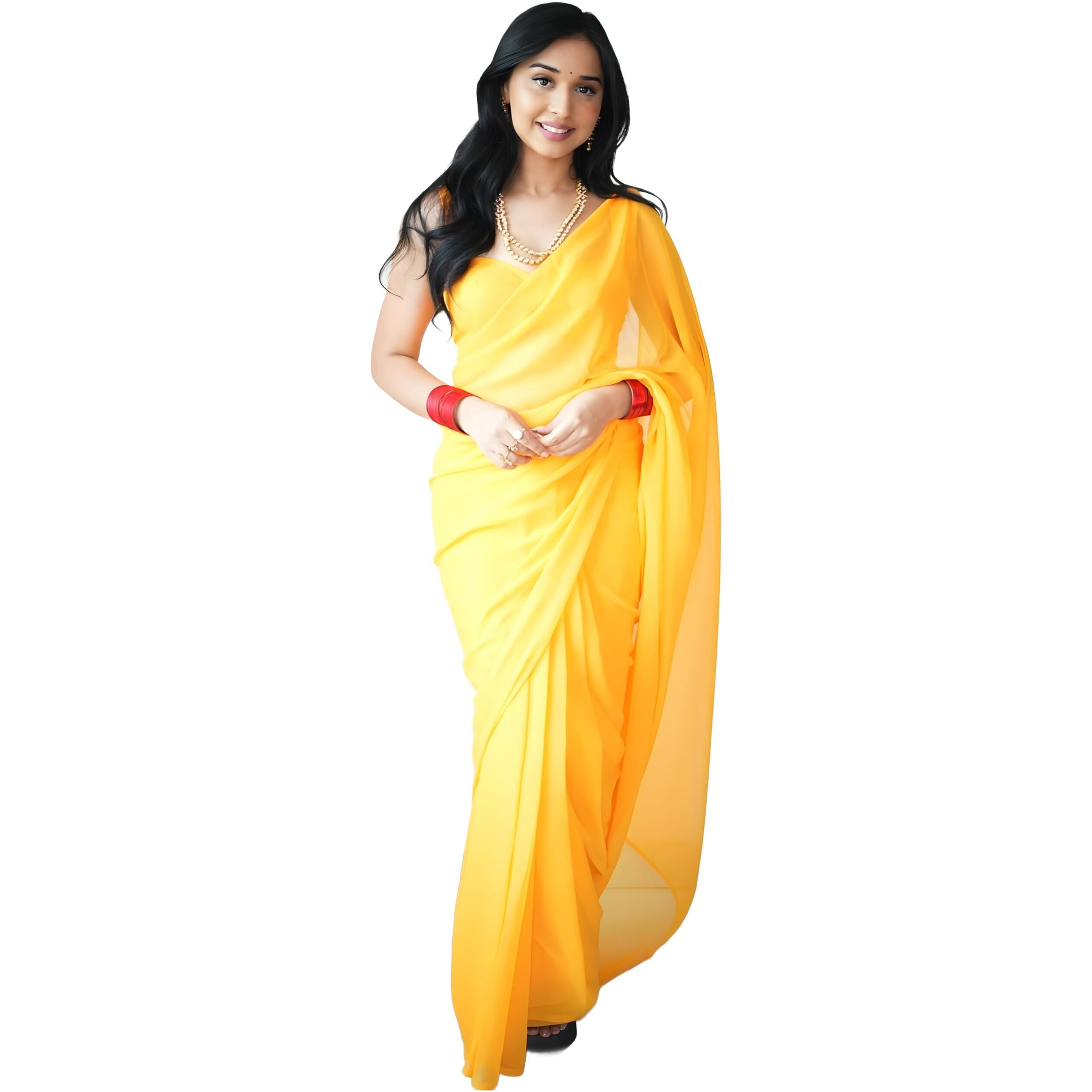 Stylescope Womens Plain Georgette Ready To Wear One Minute Saree With Unstitched Blouse Piece (Kalki Gold_Gold_Free Size)