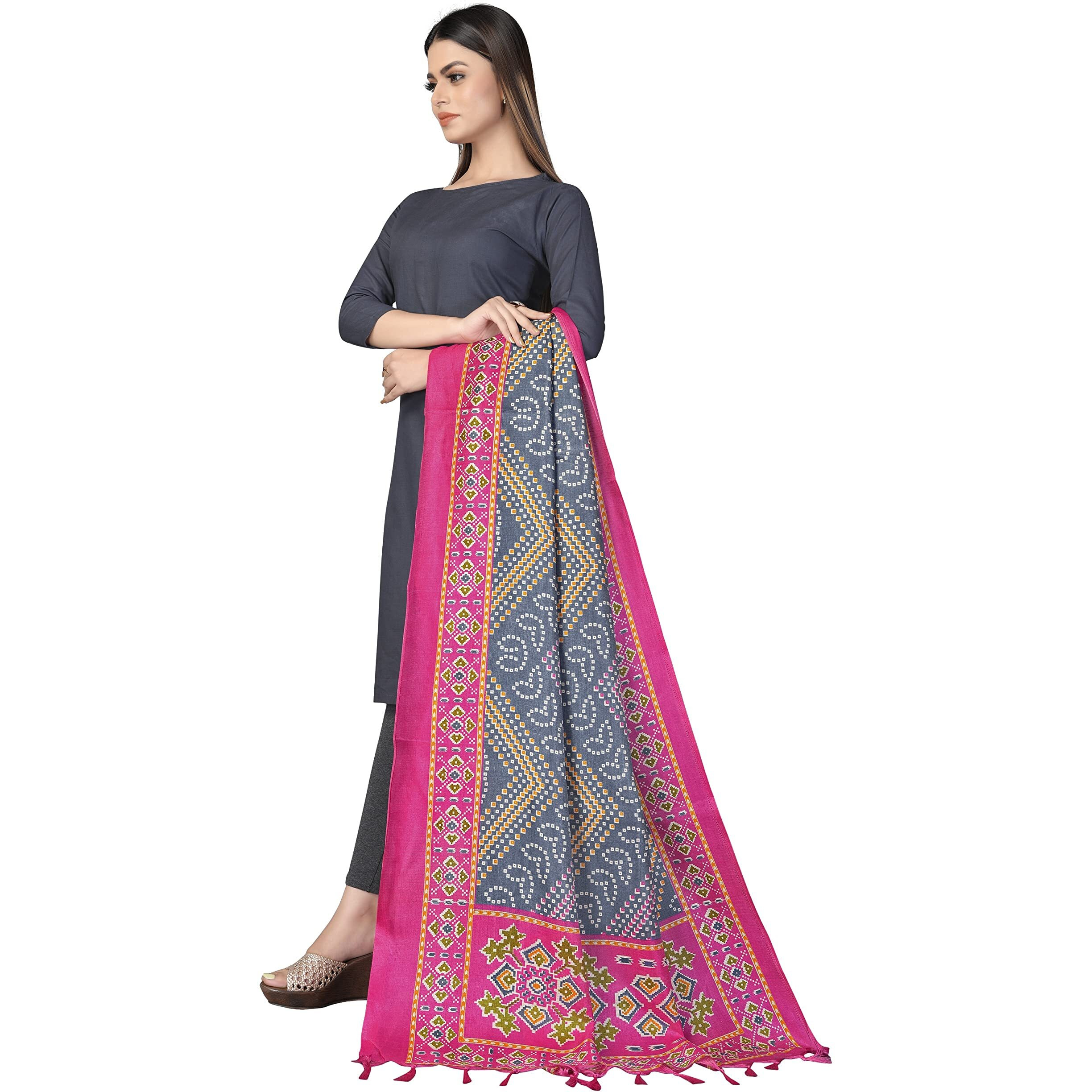 Sidhidata Womens Pack of 2 Printed Khadi Cotton Silk Dupatta With Tassels (2.25 Mtr_MultiColour)