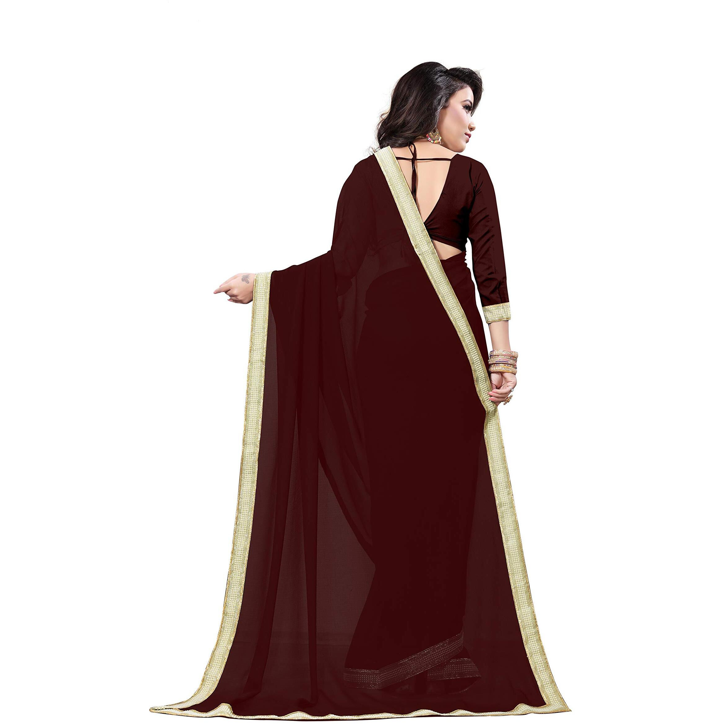 Sidhidata Womens Georgette Lace Boardered Saree With Unstitched Blouse Piece (Diamondd Coffeee_Coffee_Free Size)