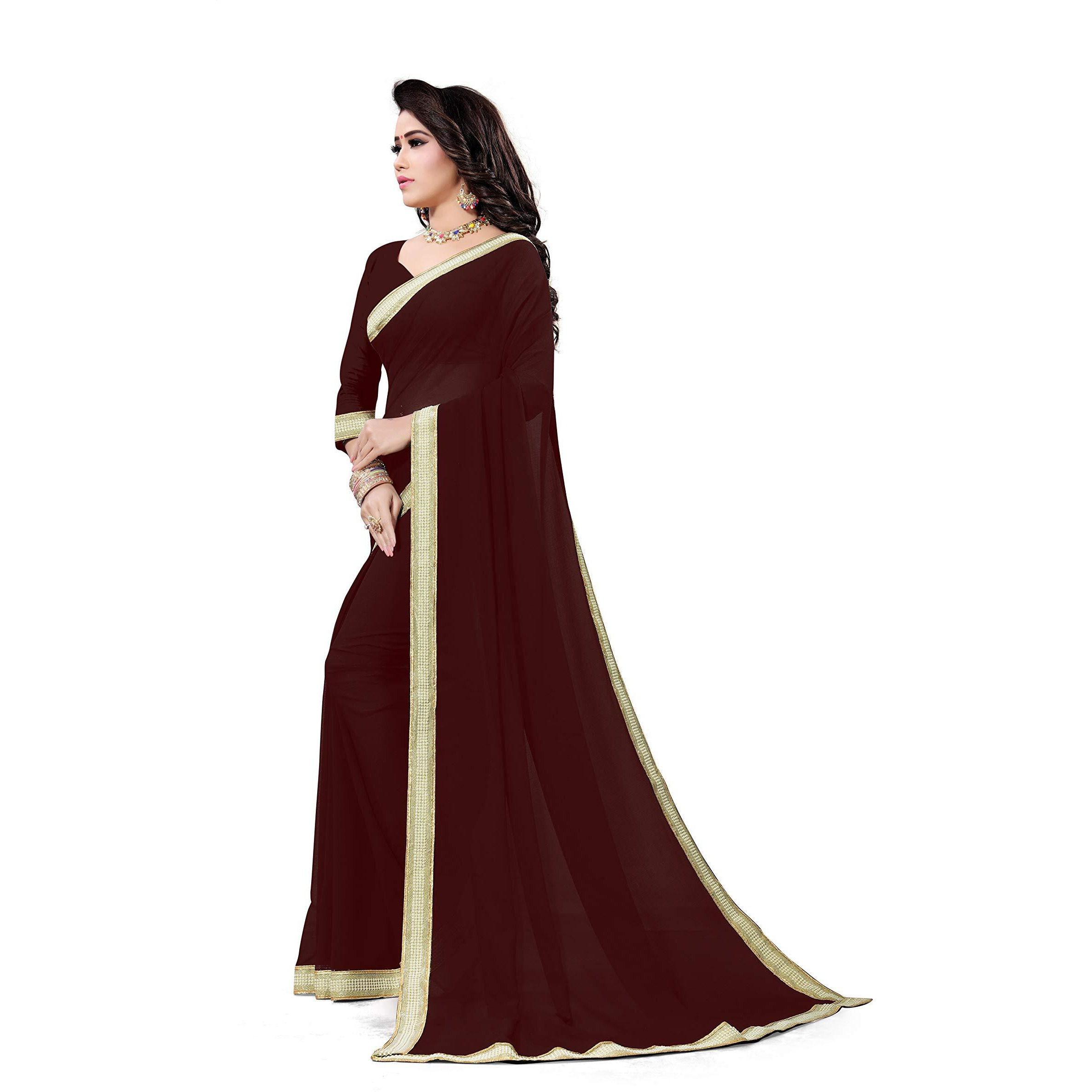 Sidhidata Womens Georgette Lace Boardered Saree With Unstitched Blouse Piece (Diamondd Coffeee_Coffee_Free Size)