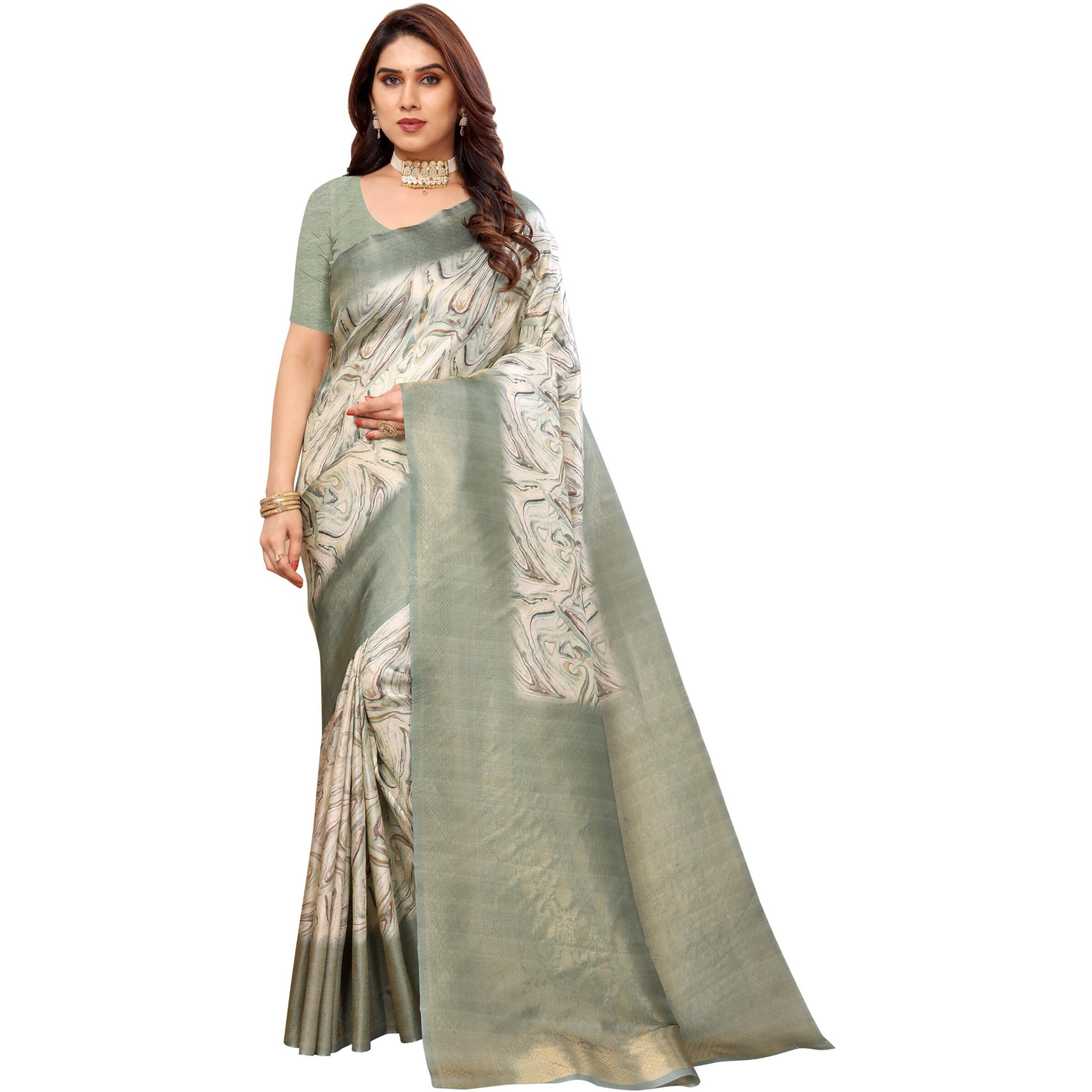 Sidhidata Womens Kanjivaram Banarasi Softy Soft Silk Saree With Unstitched Blouse Piece (Softy Leo_Multicolour_Free Size)